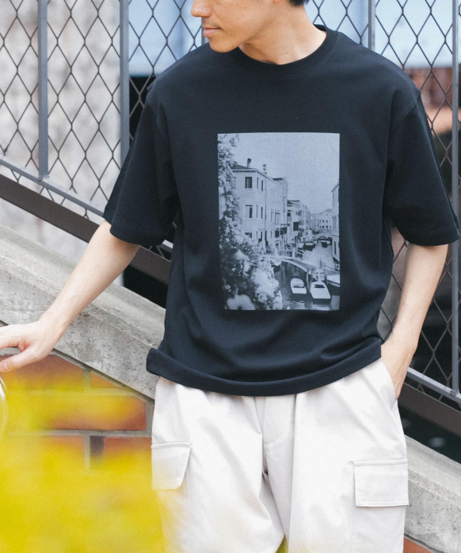 接触冷感クルーネックフォトプリントTシャツ