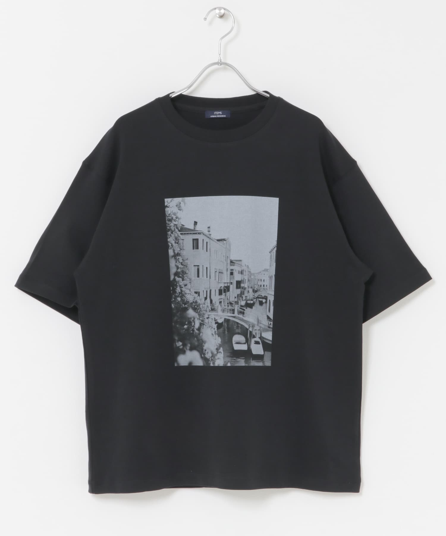 接触冷感クルーネックフォトプリントTシャツ BLACK B M