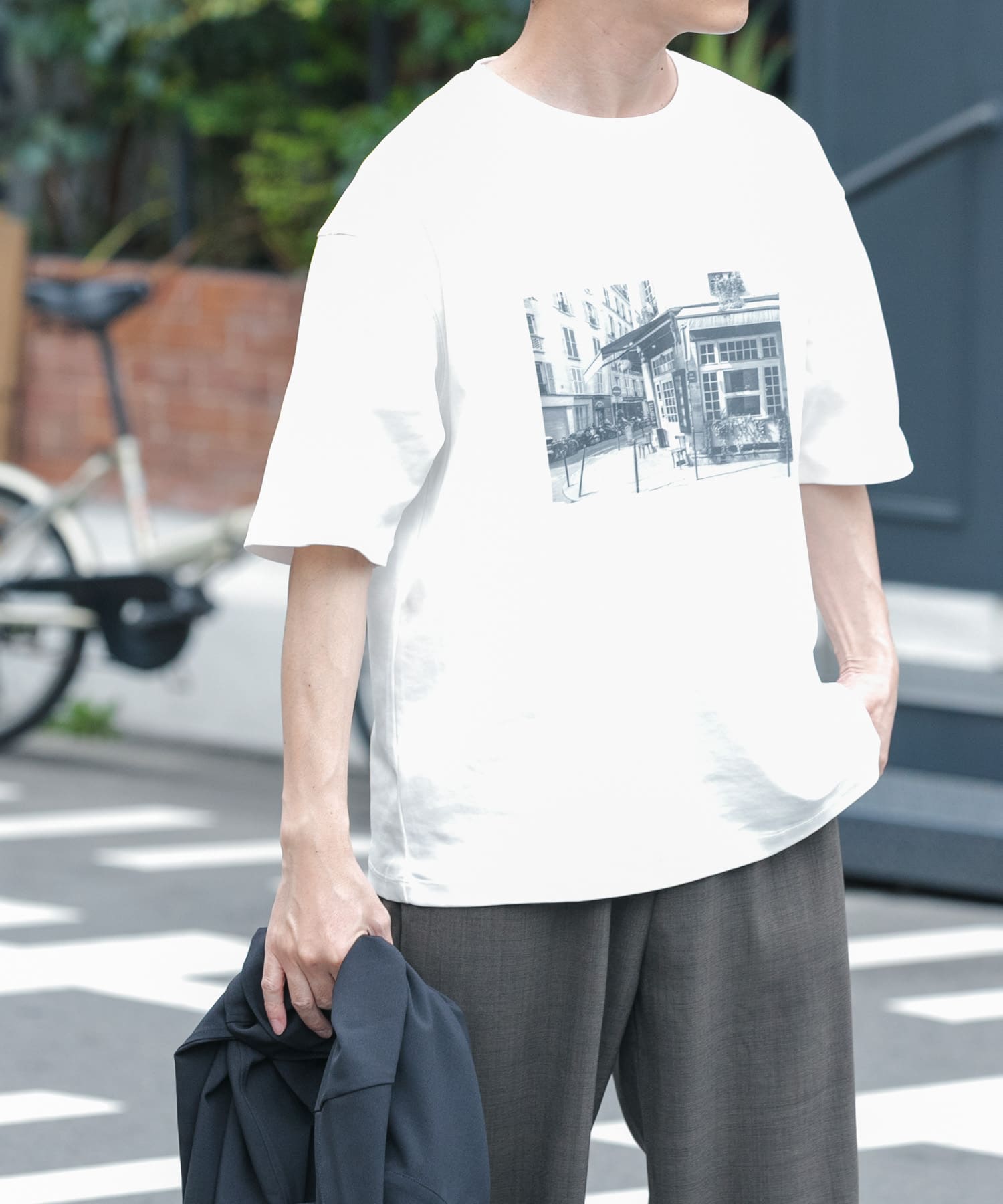 接触冷感クルーネックフォトプリントTシャツ