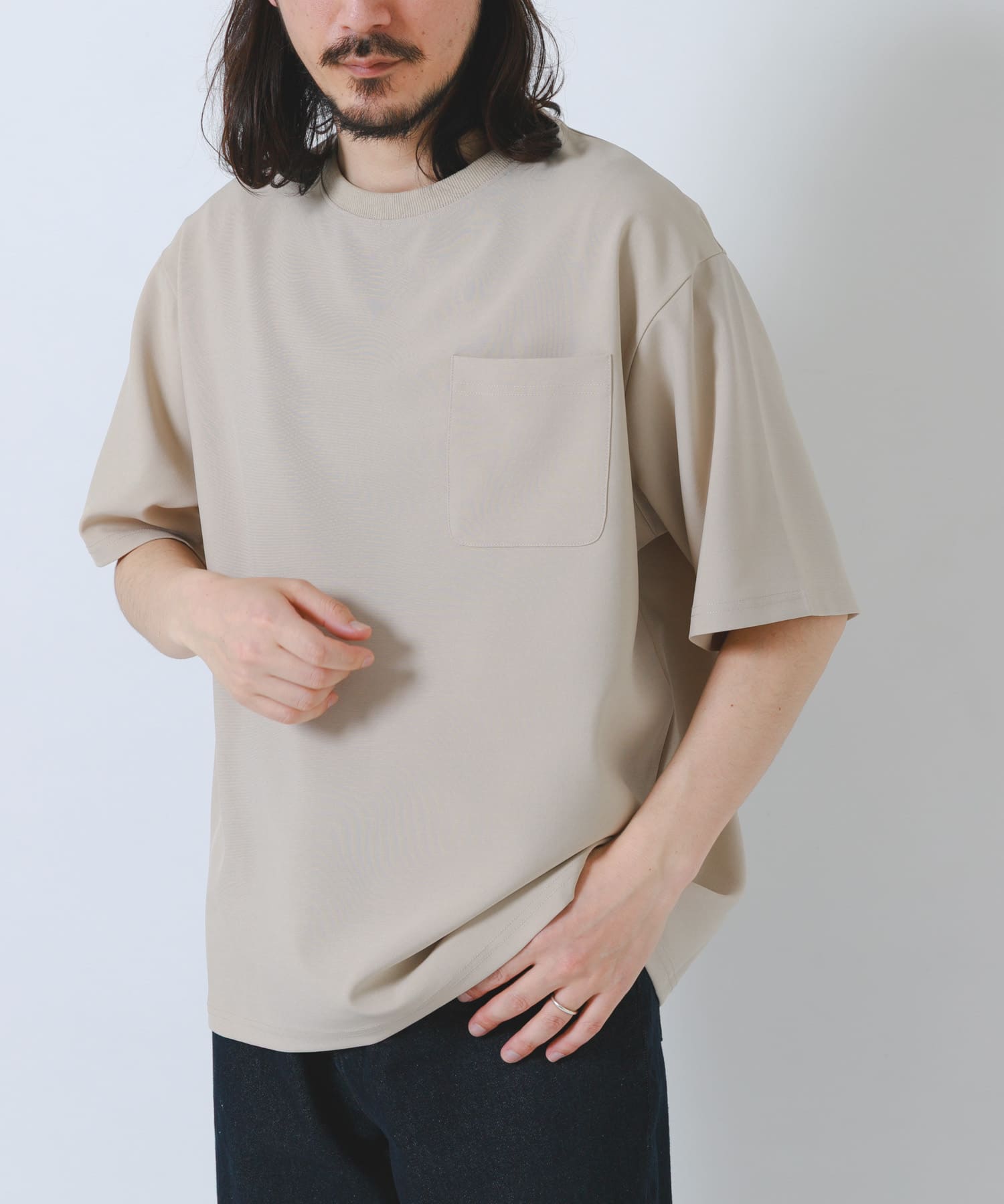 2wayストレッチクルーネック布帛Tシャツ