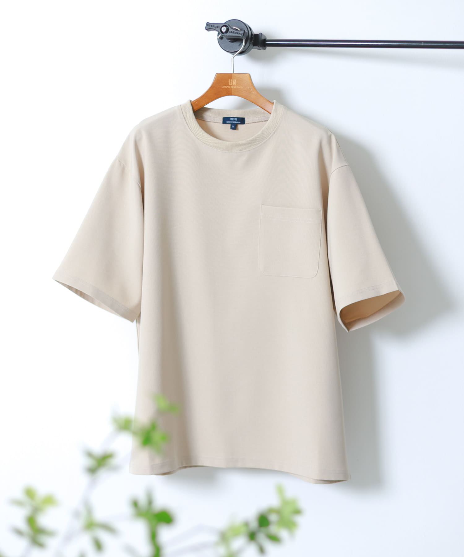 2wayストレッチクルーネック布帛Tシャツ BEG M