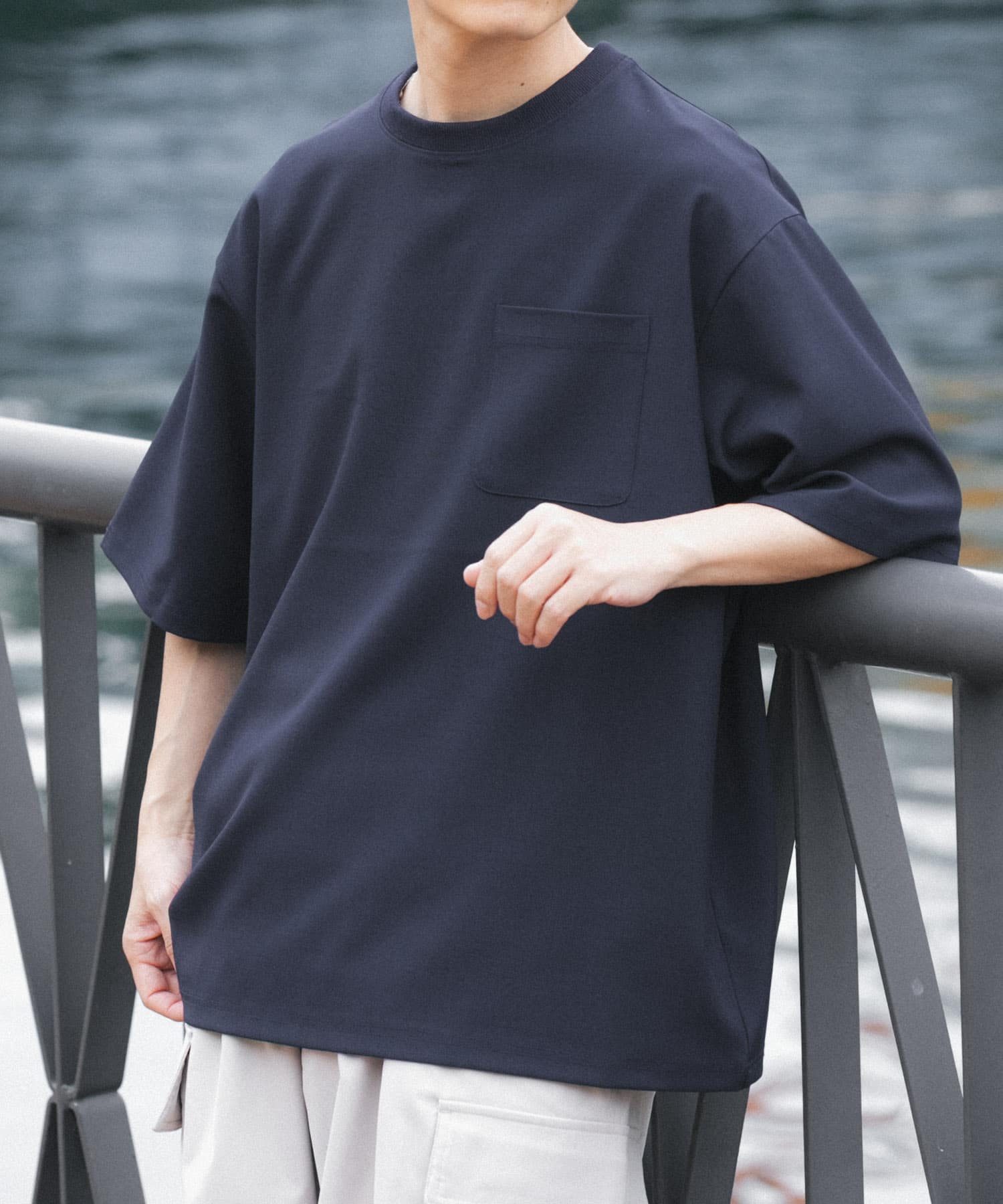 2wayストレッチクルーネック布帛Tシャツ