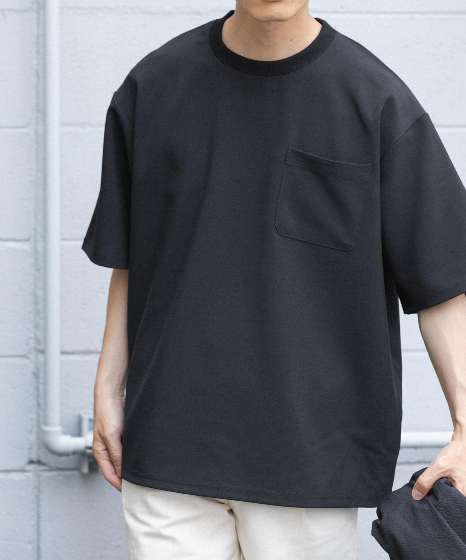 2wayストレッチクルーネック布帛Tシャツ