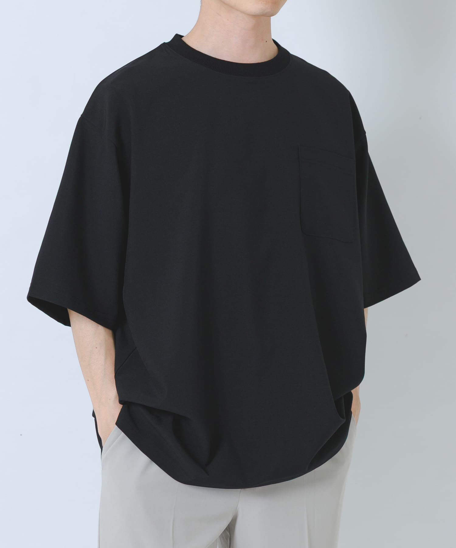 2wayストレッチクルーネック布帛Tシャツ