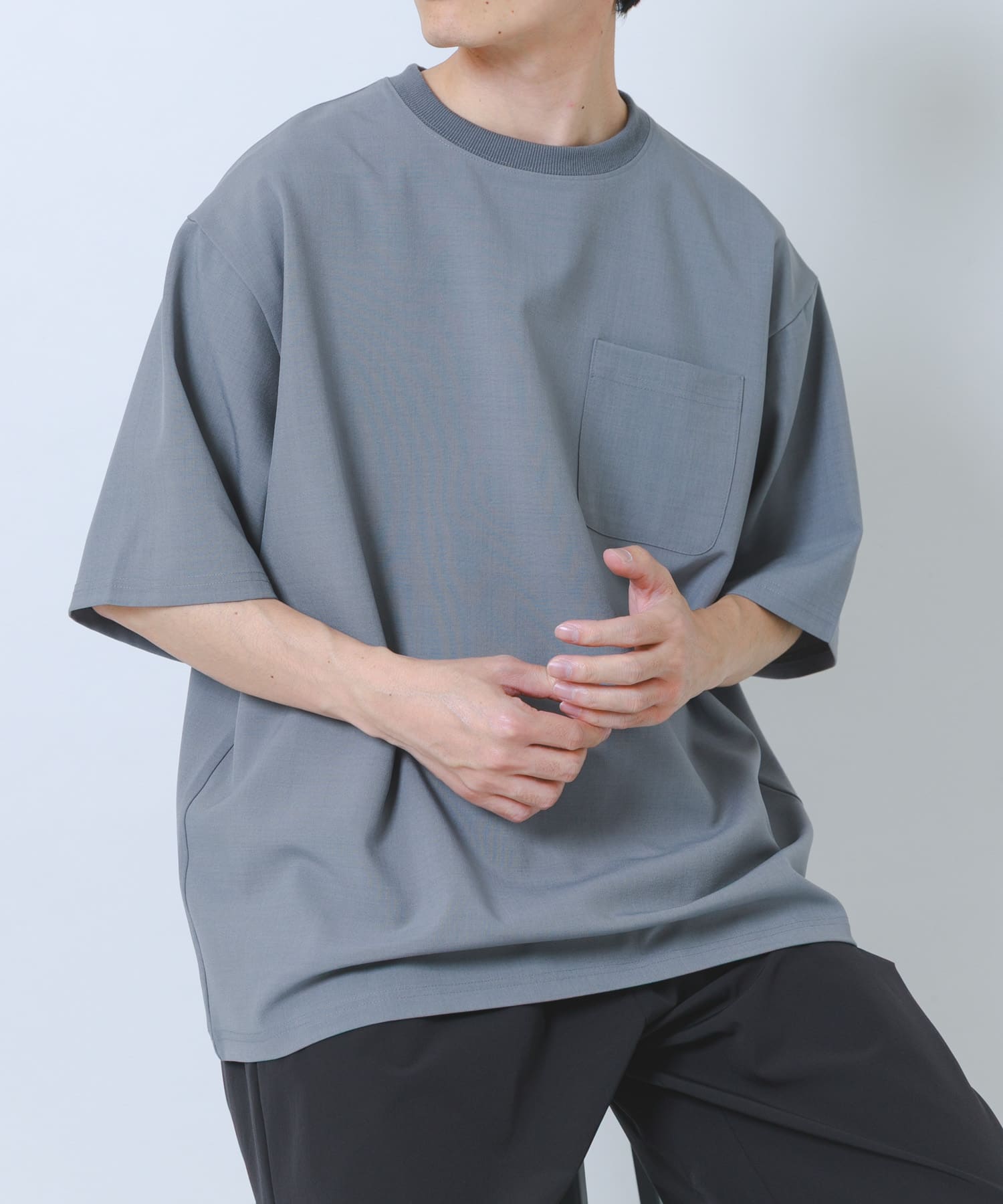 2wayストレッチクルーネック布帛Tシャツ