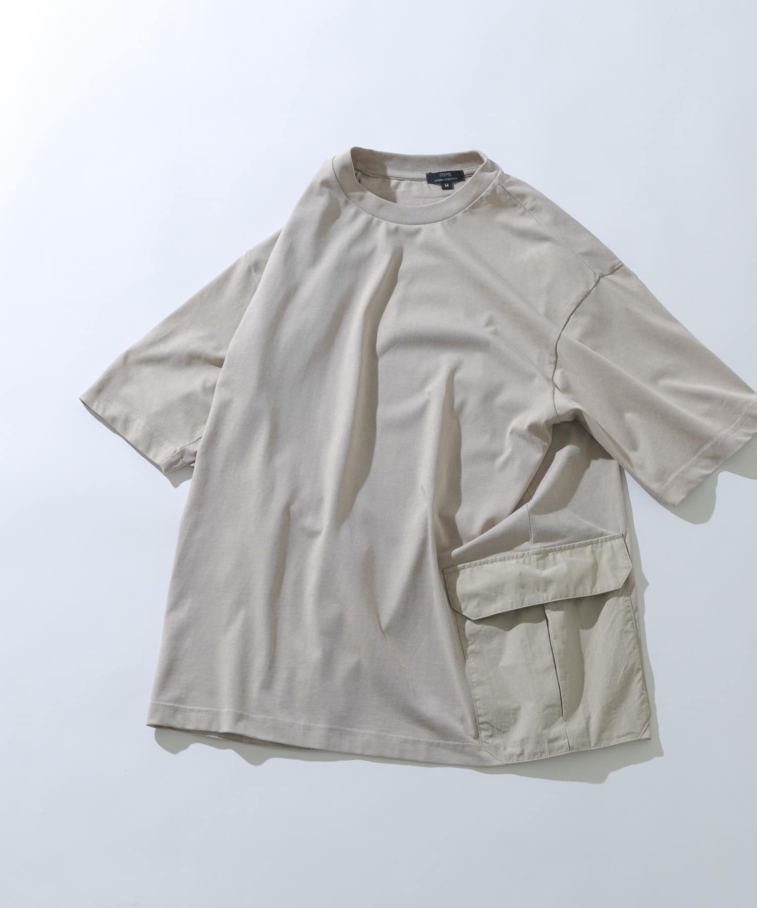 サイドポケットキリカエクルーネックTシャツ