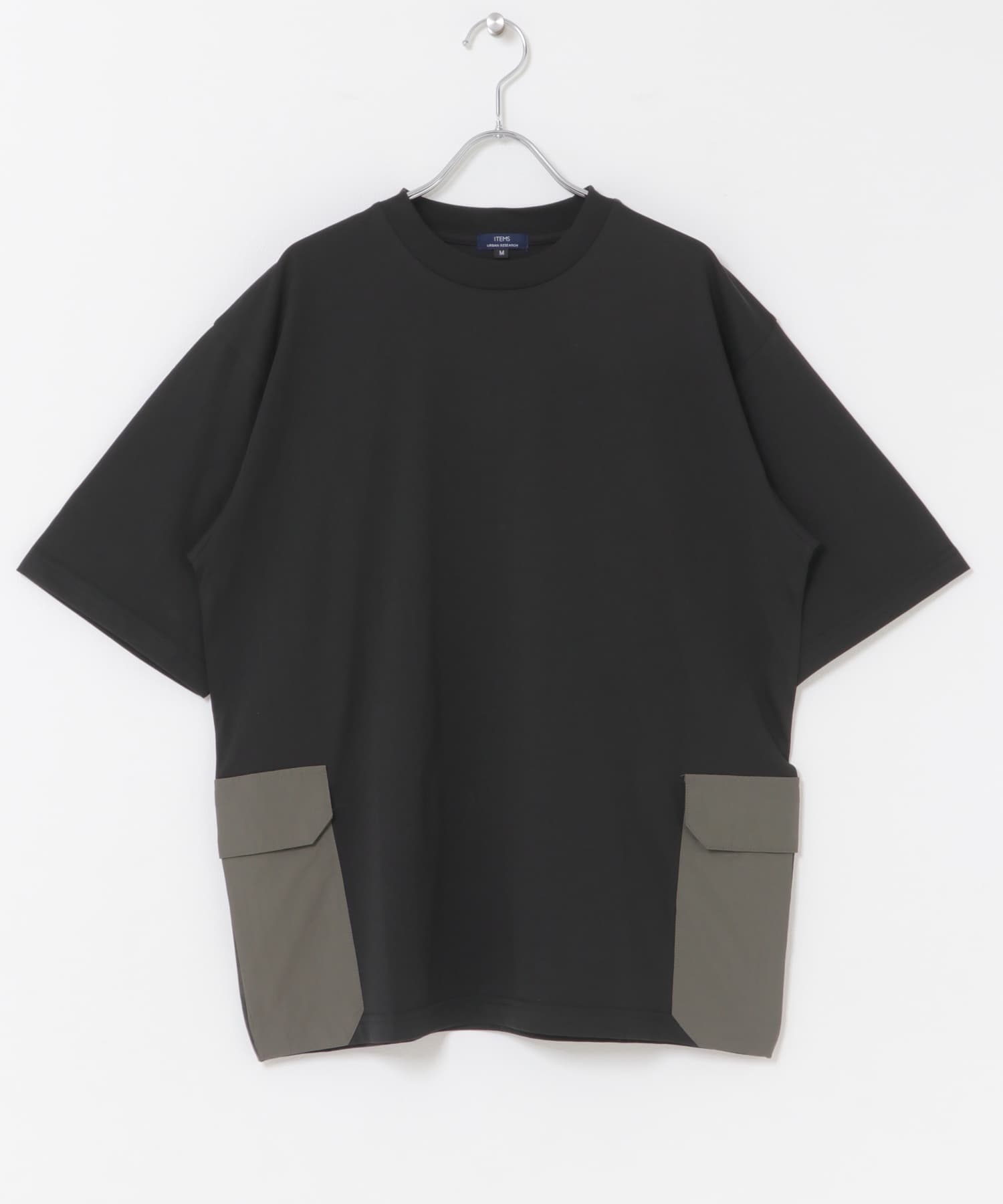 サイドポケットキリカエクルーネックTシャツ(M BLACK): トップス
