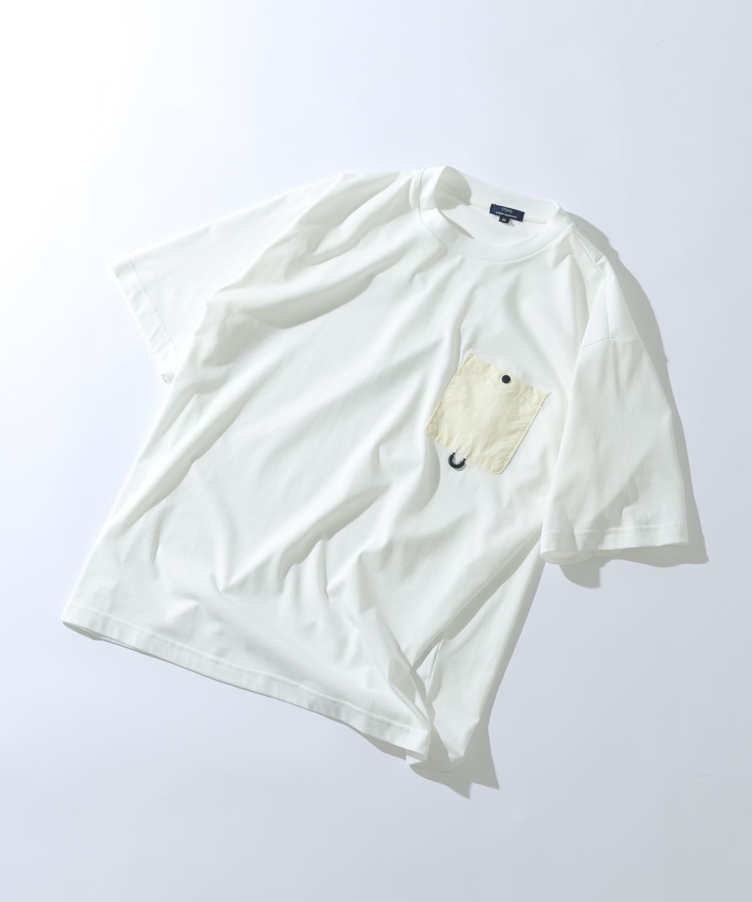 チェストポケットキリカエクルーネックTシャツ WHITE M