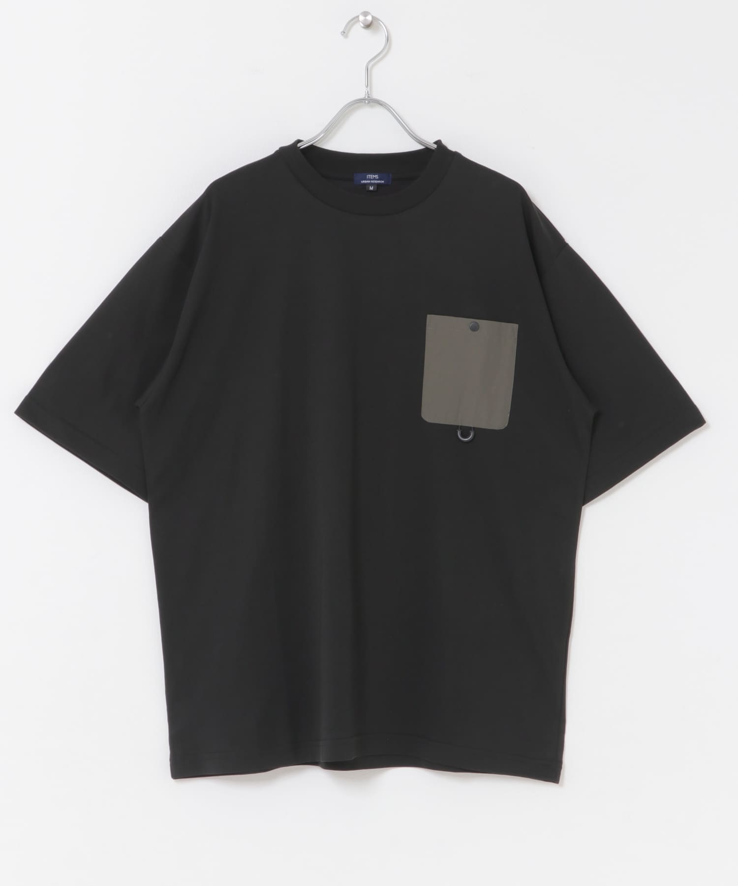 チェストポケットキリカエクルーネックTシャツ BLACK M