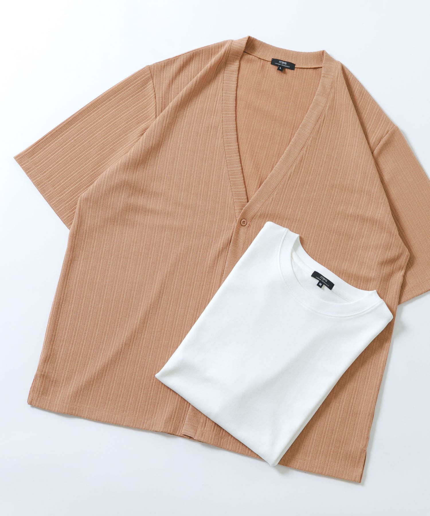 『接触冷感』ランダムピッチ5sカーディガン+冷感Tシャツ セット BEIGE M