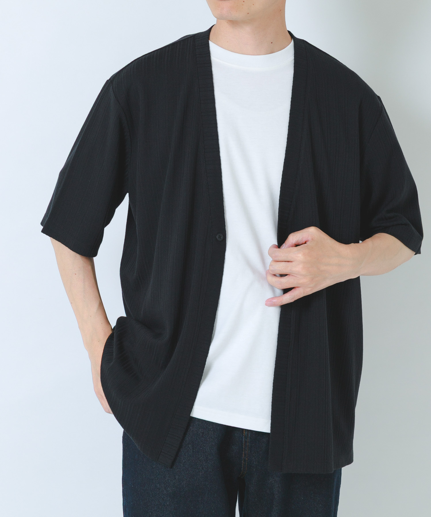 『接触冷感』ランダムピッチ5sカーディガン+冷感Tシャツ セット