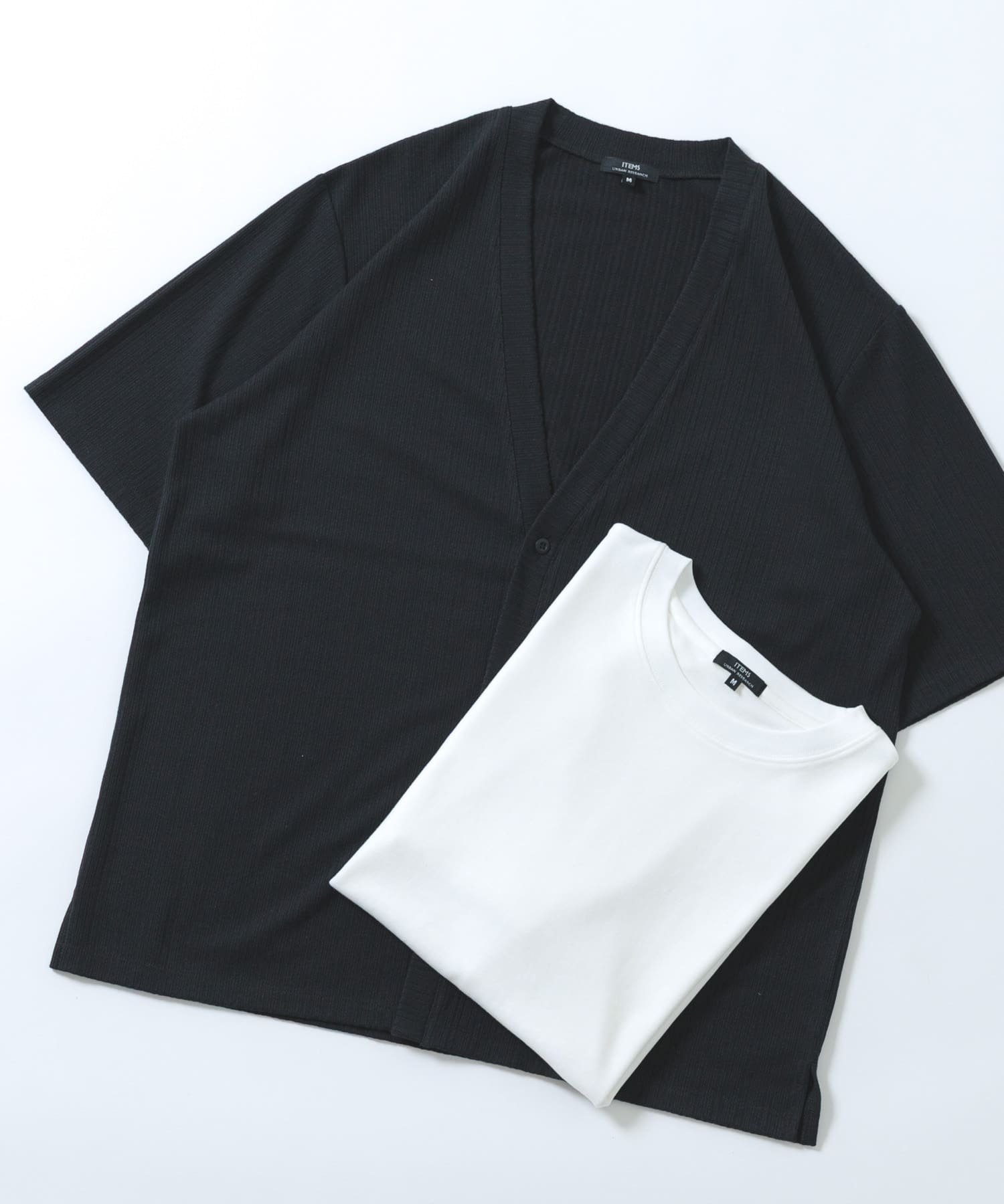 『接触冷感』ランダムピッチ5sカーディガン+冷感Tシャツ セット BLACK M