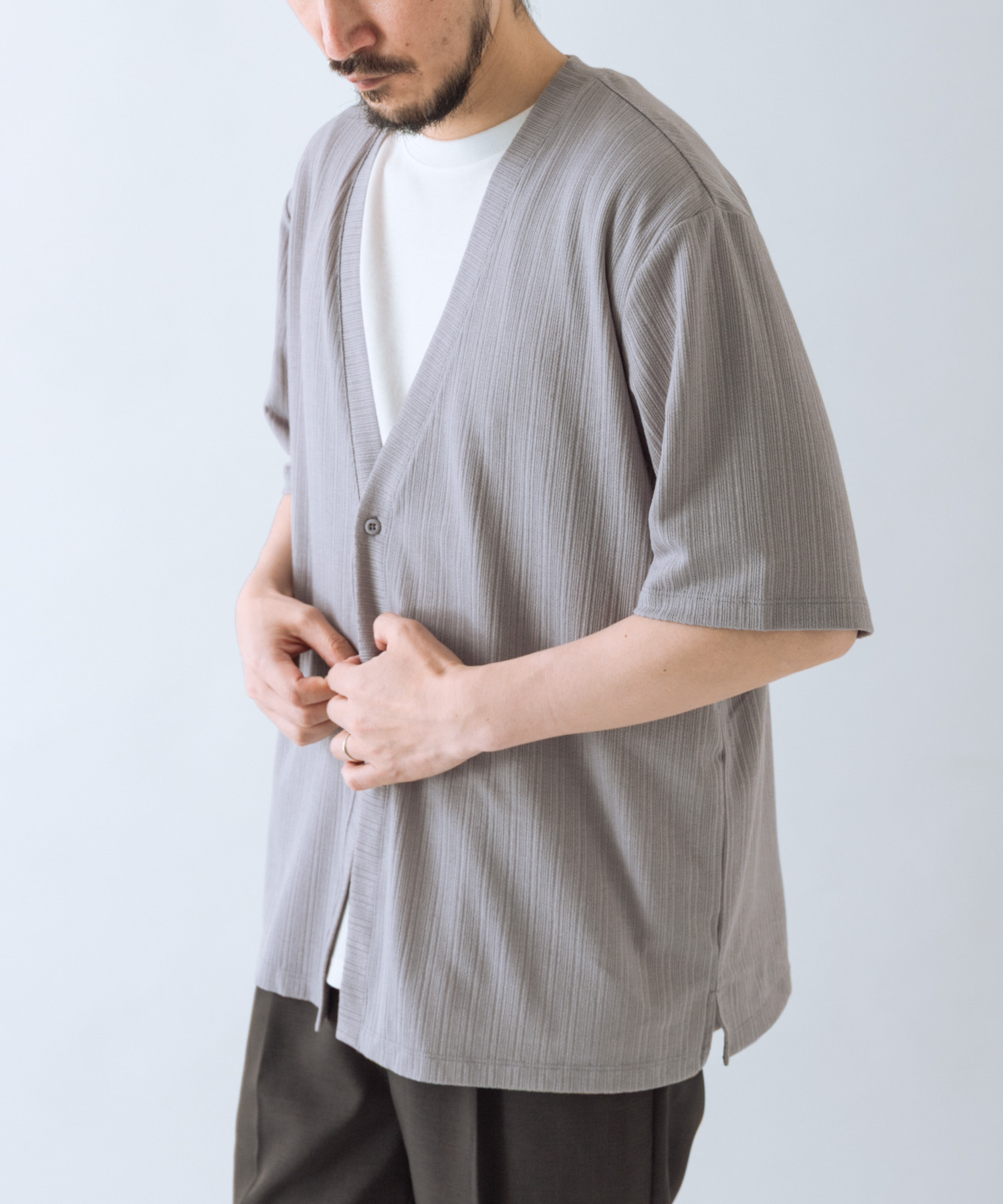 『接触冷感』ランダムピッチ5sカーディガン+冷感Tシャツ セット
