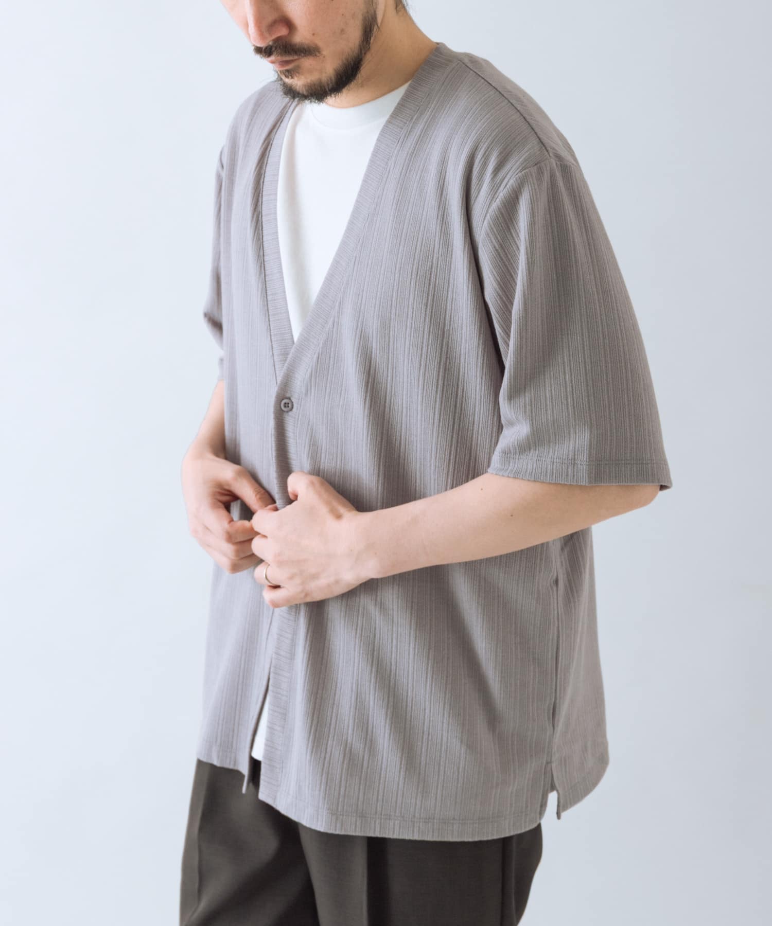 『接触冷感』ランダムピッチ5sカーディガン+冷感Tシャツ セット