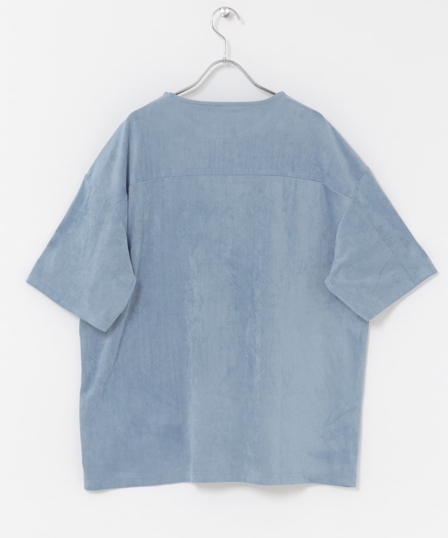 接触冷感フェイクスエード半袖クルーネックTシャツ L.BLUE M