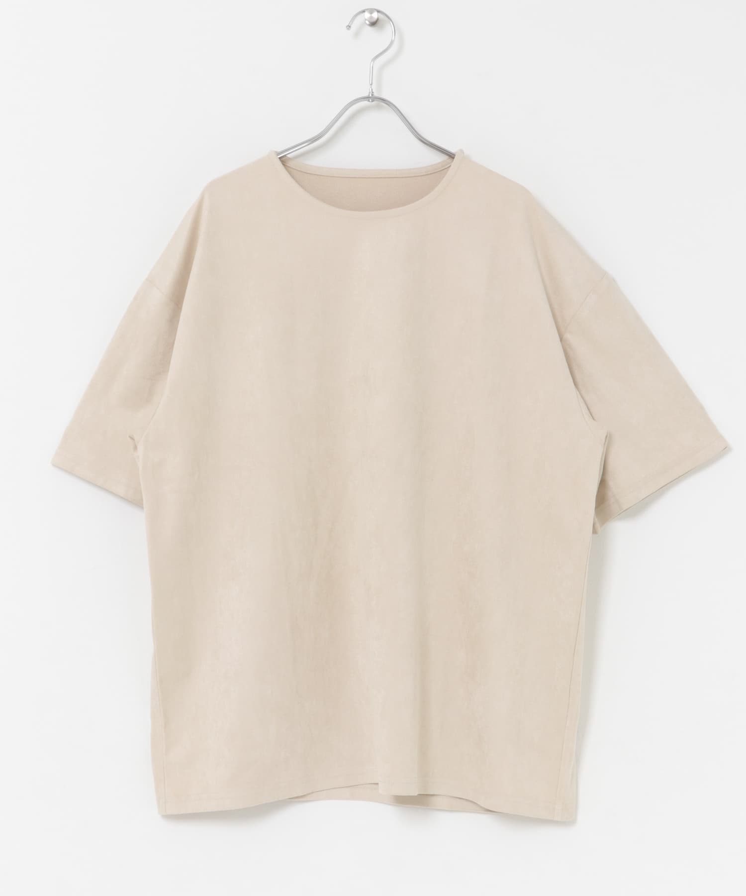 接触冷感フェイクスエード半袖クルーネックTシャツ IVORY M
