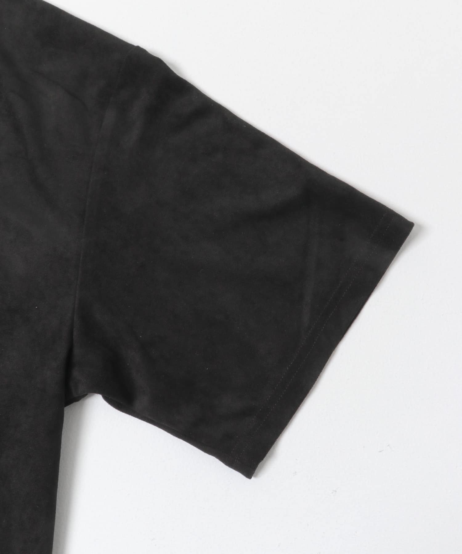 接触冷感フェイクスエード半袖クルーネックTシャツ BLACK M