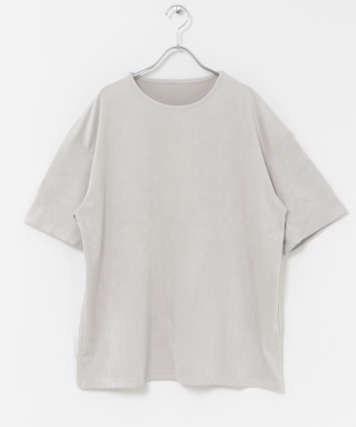 接触冷感フェイクスエード半袖クルーネックTシャツ GRAY M