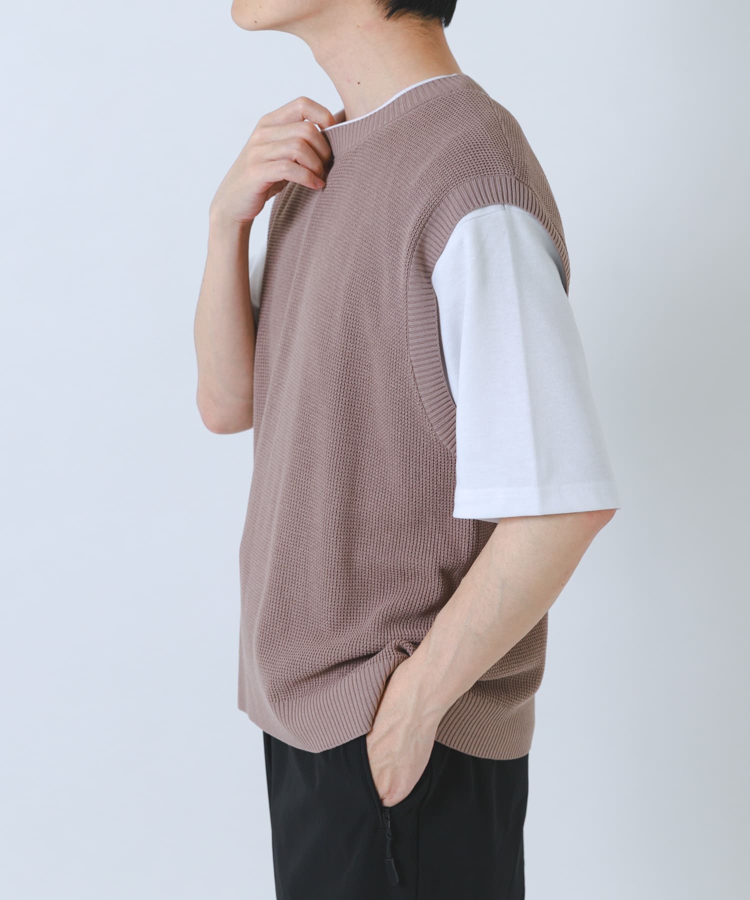 『接触冷感/抗菌』高機能ニットベスト+5分袖Tシャツset(楽着シリーズ)