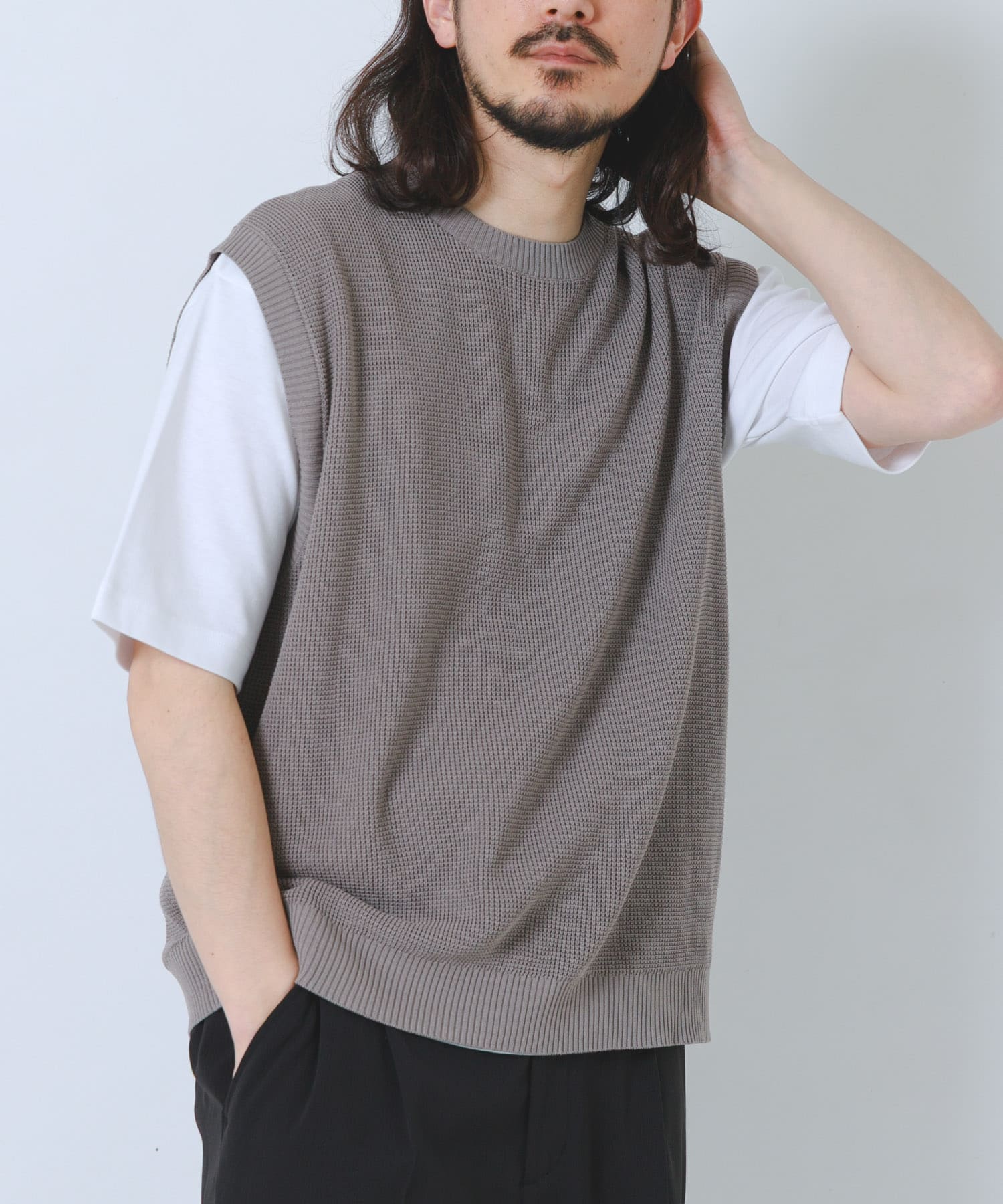 『接触冷感/抗菌』高機能ニットベスト+5分袖Tシャツset(楽着シリーズ)