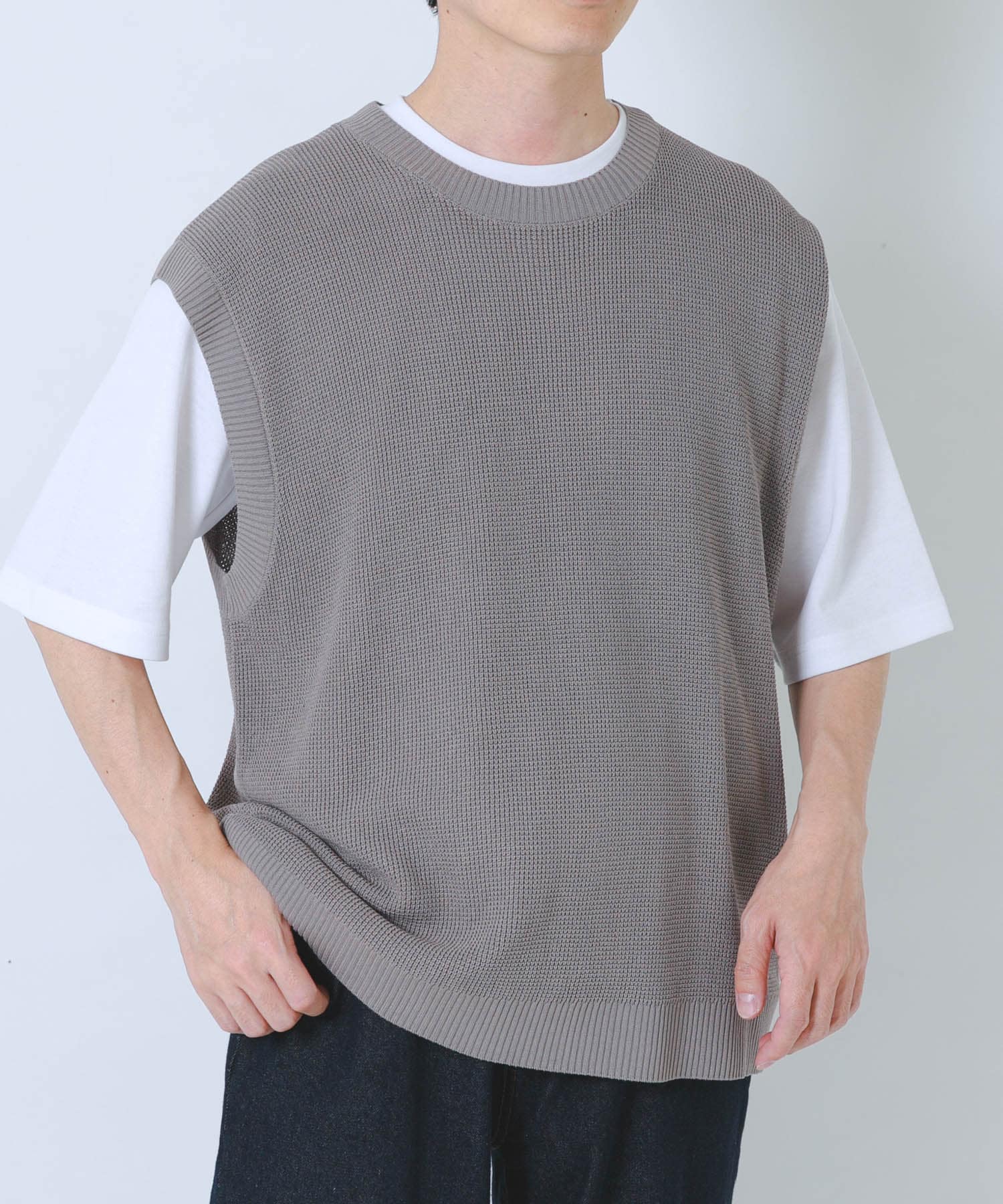 『接触冷感/抗菌』高機能ニットベスト+5分袖Tシャツset(楽着シリーズ)