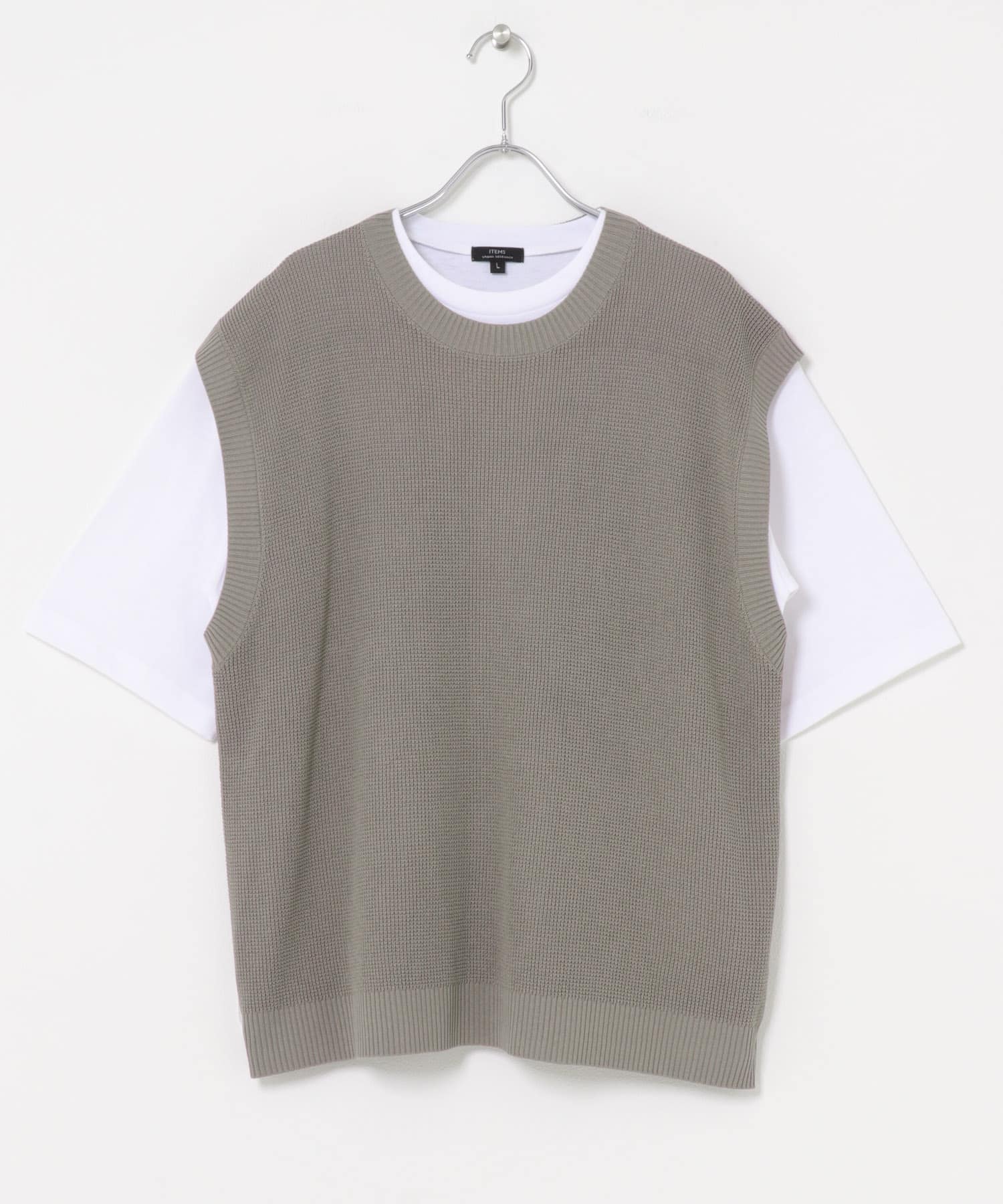 『接触冷感/抗菌』高機能ニットベスト+5分袖Tシャツset(楽着シリーズ) GRY M