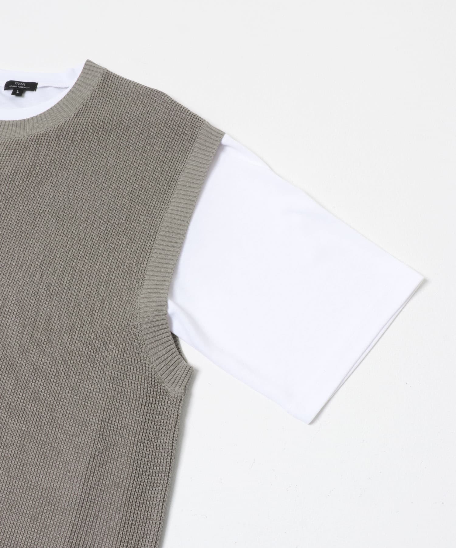 『接触冷感/抗菌』高機能ニットベスト+5分袖Tシャツset(楽着シリーズ) GRY M