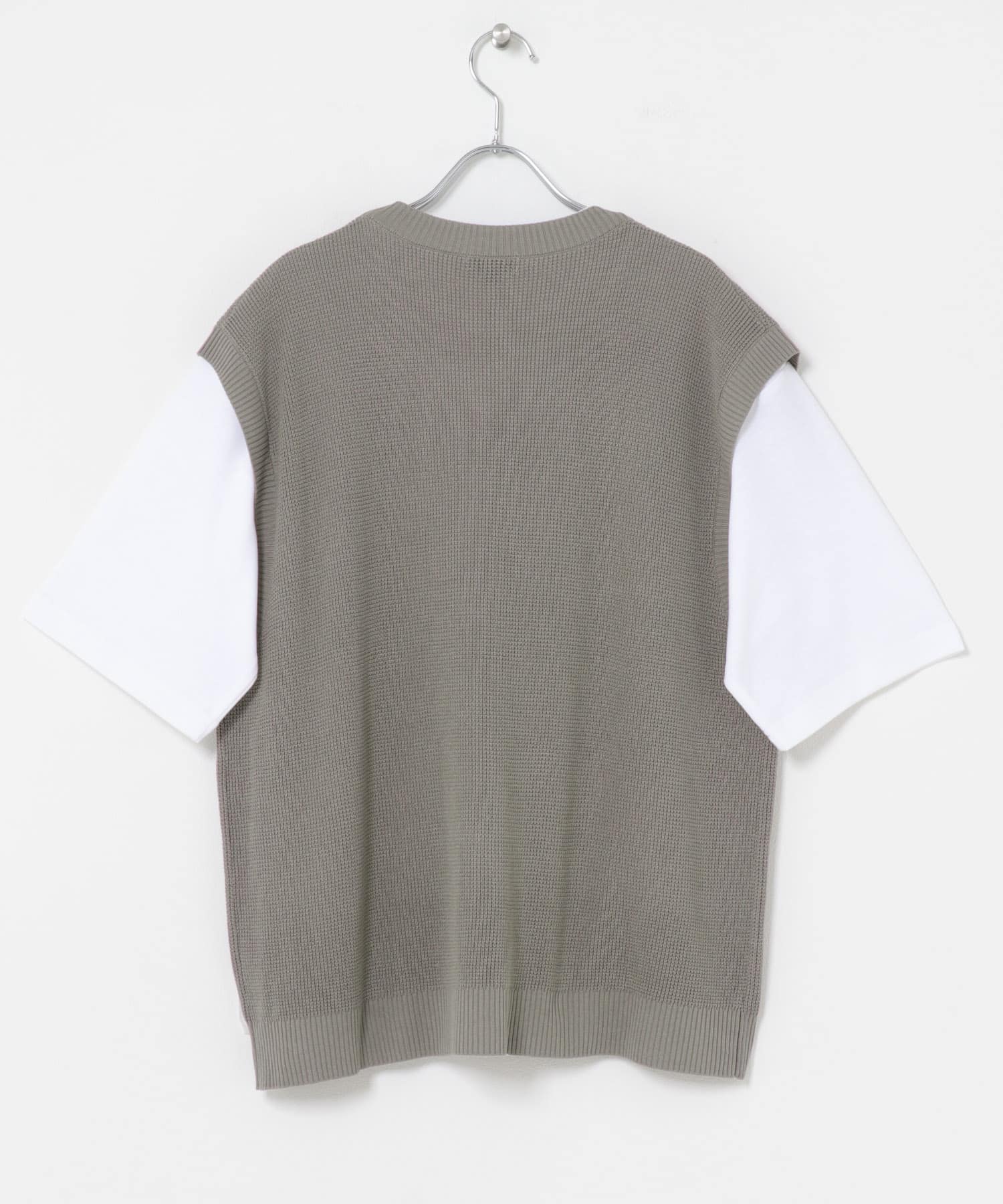 『接触冷感/抗菌』高機能ニットベスト+5分袖Tシャツset(楽着シリーズ) GRY M