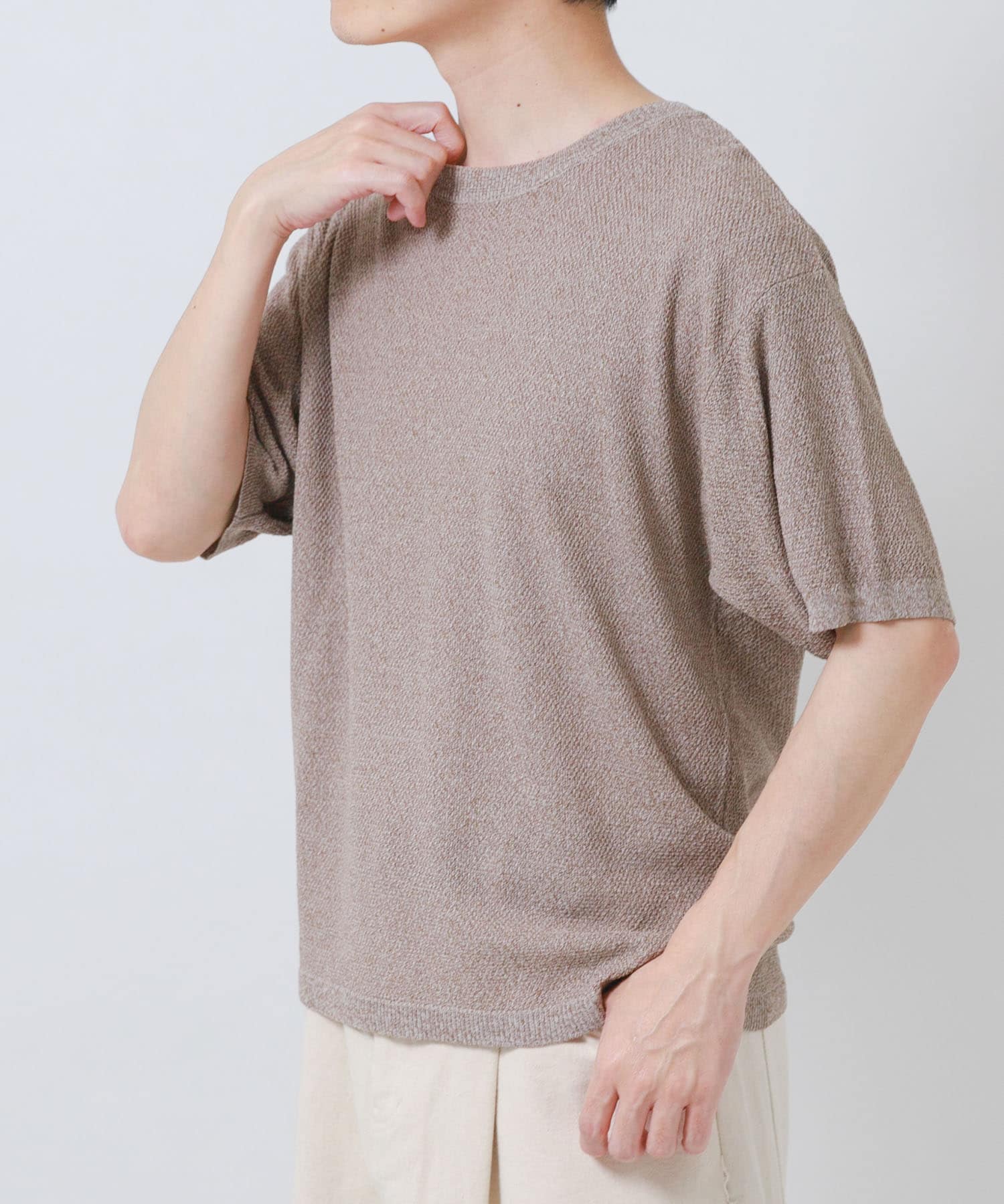 『接触冷感/洗濯可/毛玉防止』高機能ドライタッチメランジニットTシャツ