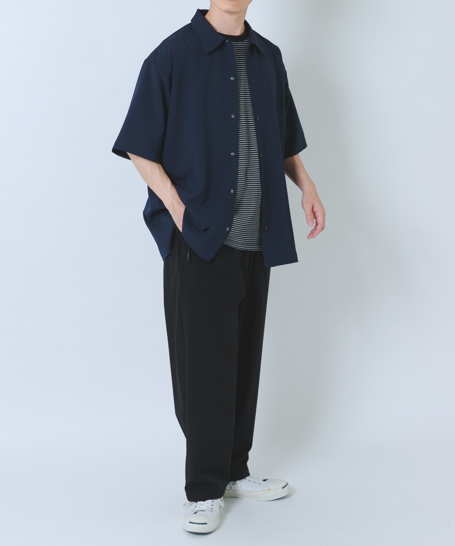 2wayストレッチスナップ半袖シャツ NVY M