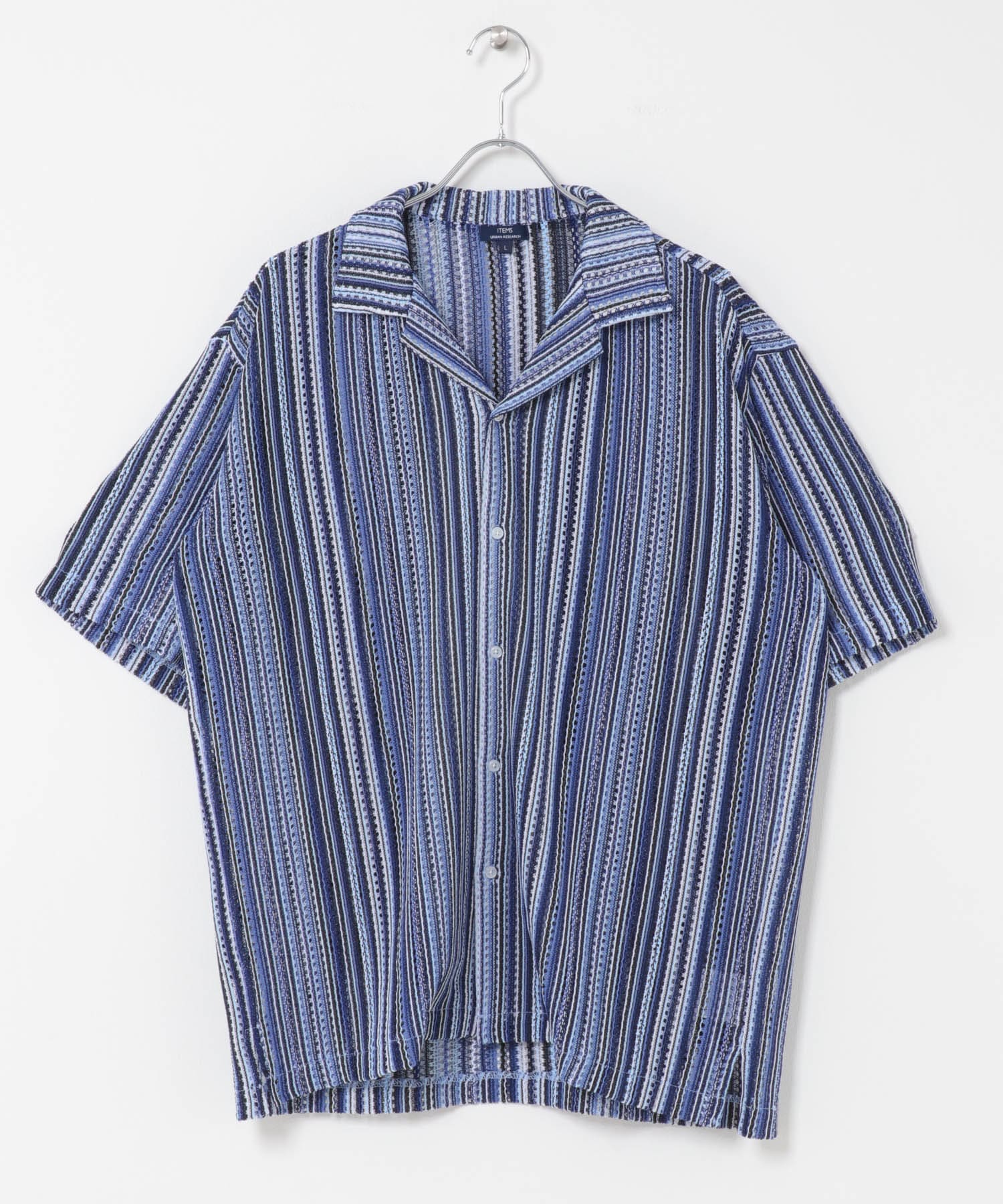 マルチストライプレースオープンカラーショートスリーブシャツ