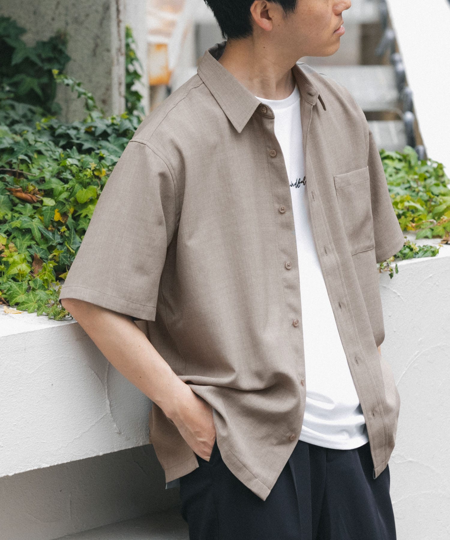 『接触冷感/吸水速乾/イージーケア/UVカット』クイックドライリネンタッチ半袖シャツ