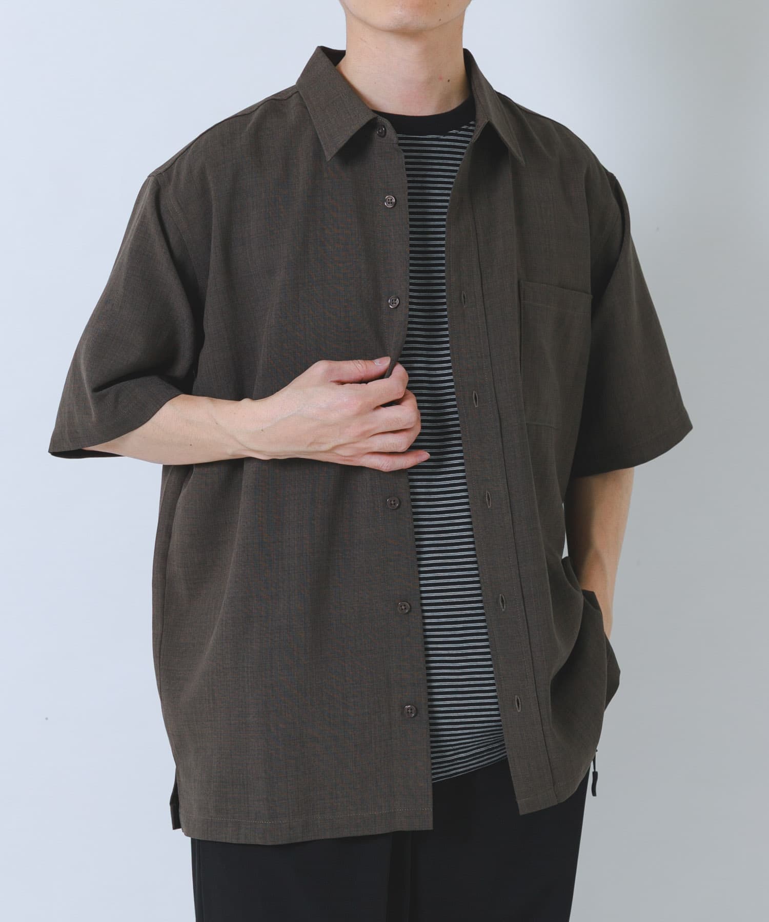 『接触冷感/吸水速乾/イージーケア/UVカット』クイックドライリネンタッチ半袖シャツ