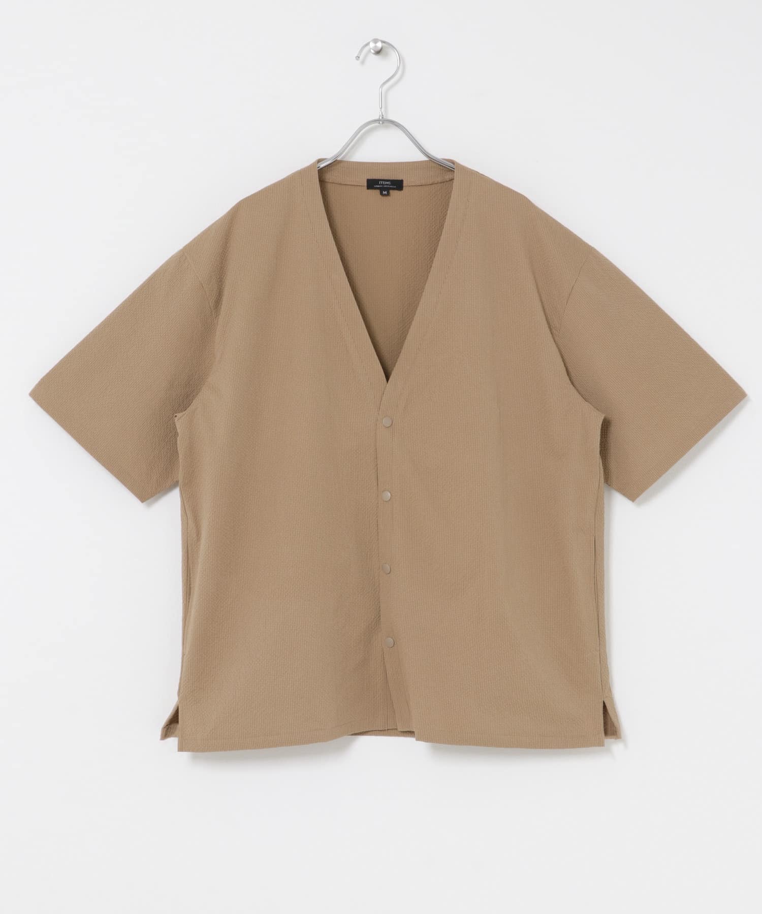 高機能シアサッカー 半袖カーディガン BEIGE M