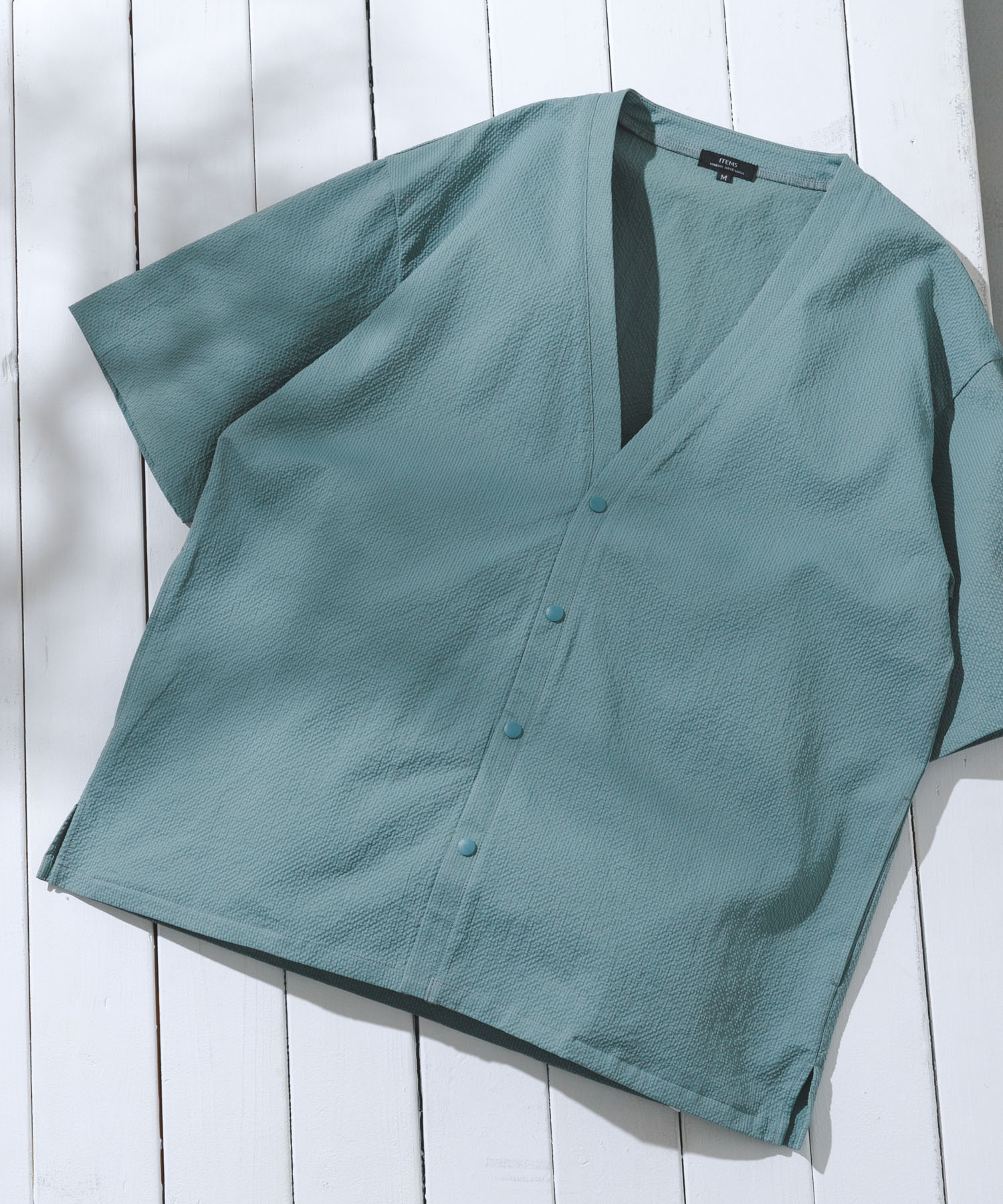 高機能シアサッカー 半袖カーディガン L.BLUE M