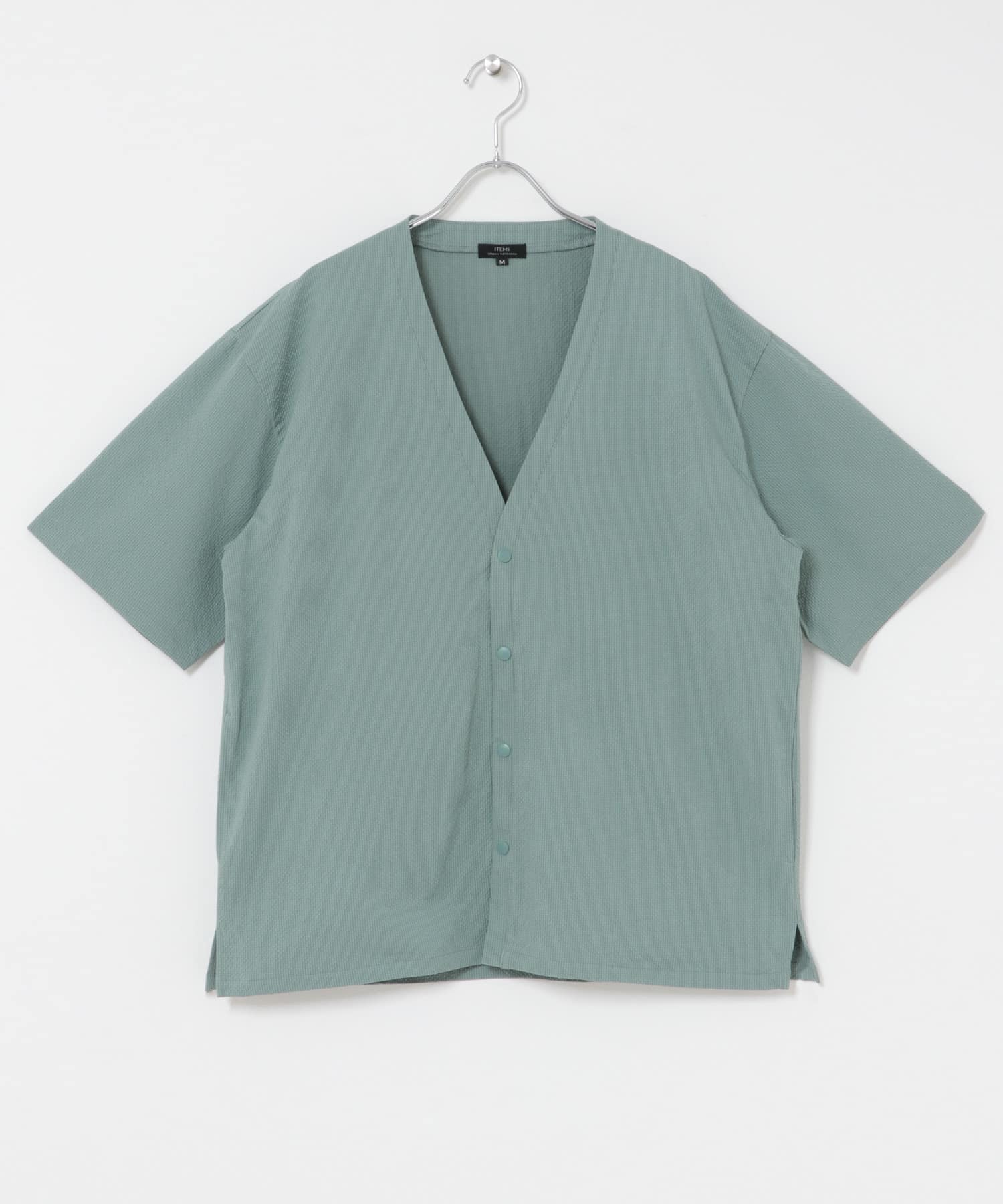 高機能シアサッカー 半袖カーディガン L.BLUE M