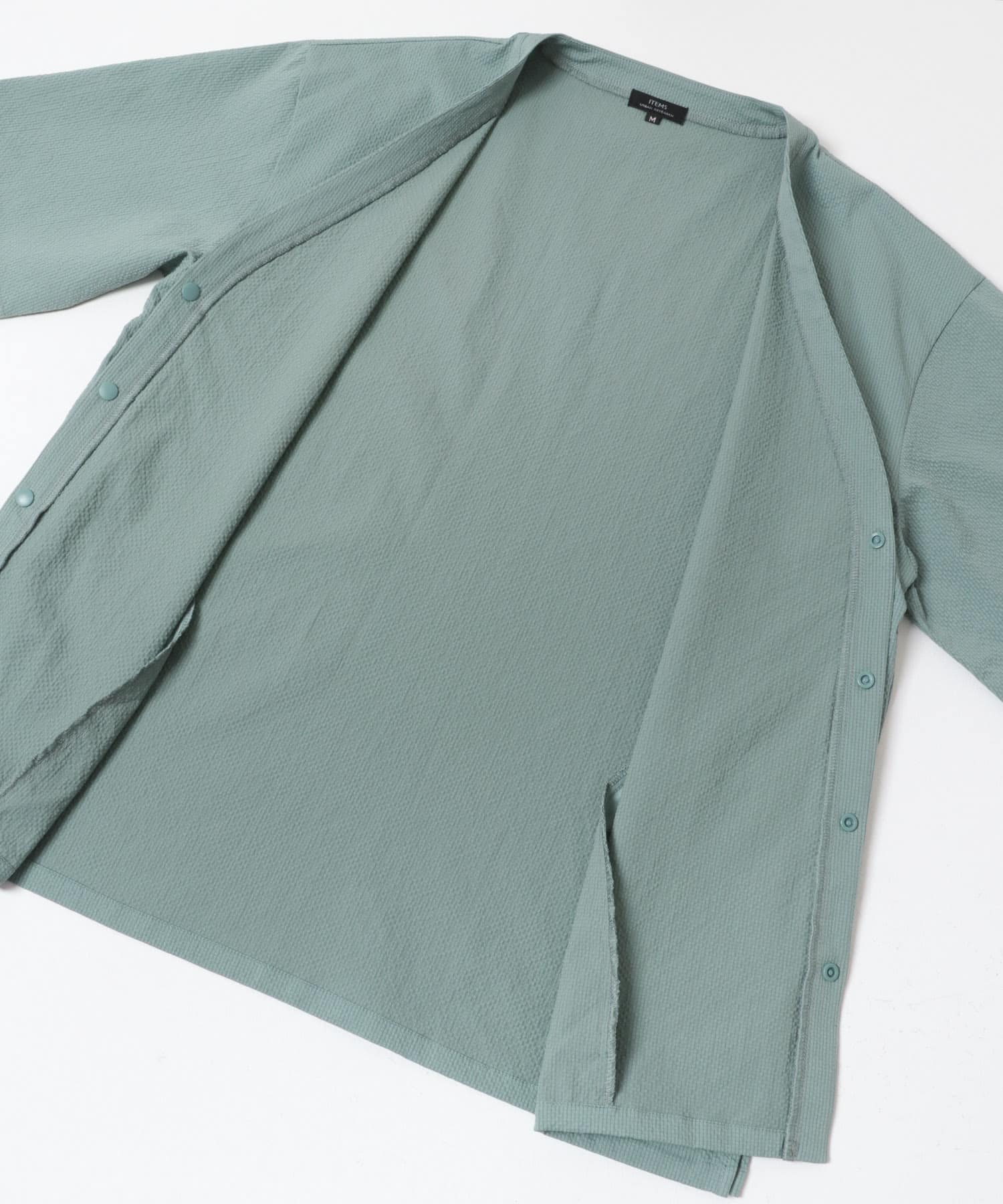 高機能シアサッカー 半袖カーディガン L.BLUE M