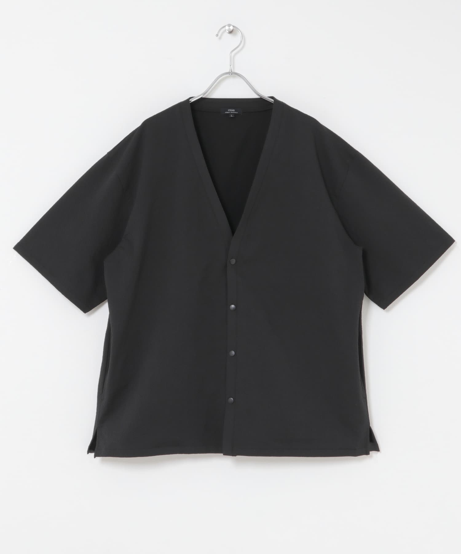 高機能シアサッカー 半袖カーディガン BLACK M