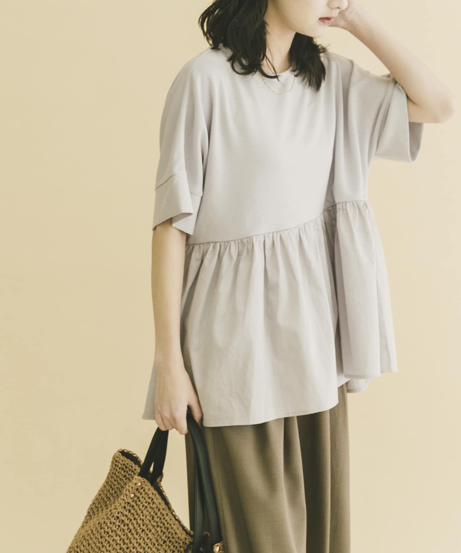 ポンチドッキング半袖トップス