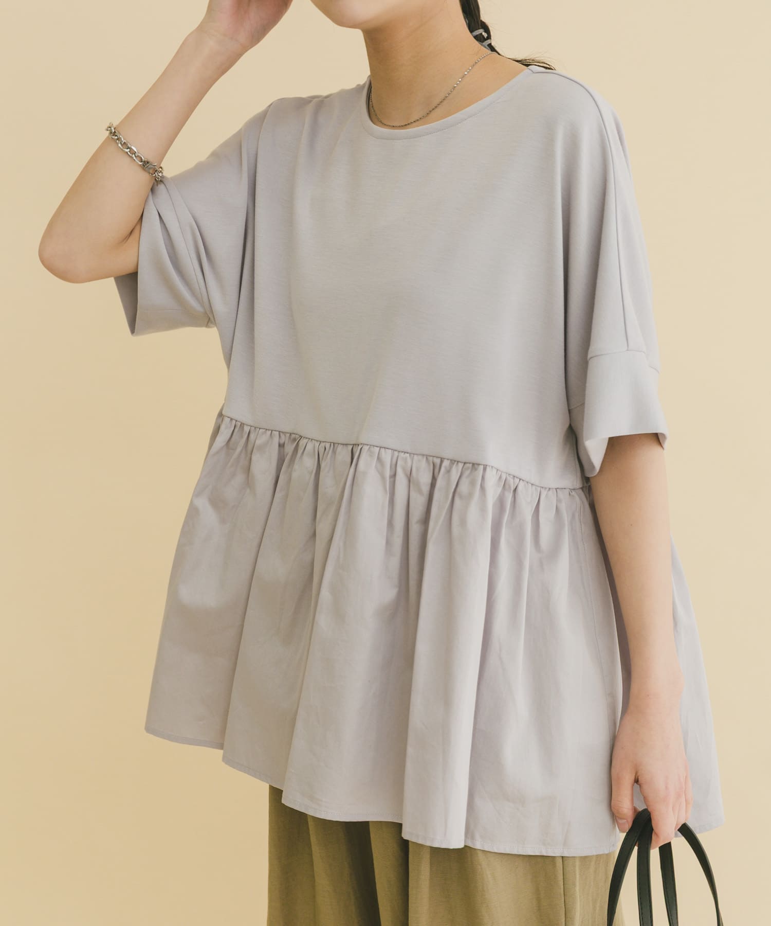 ポンチドッキング半袖トップス