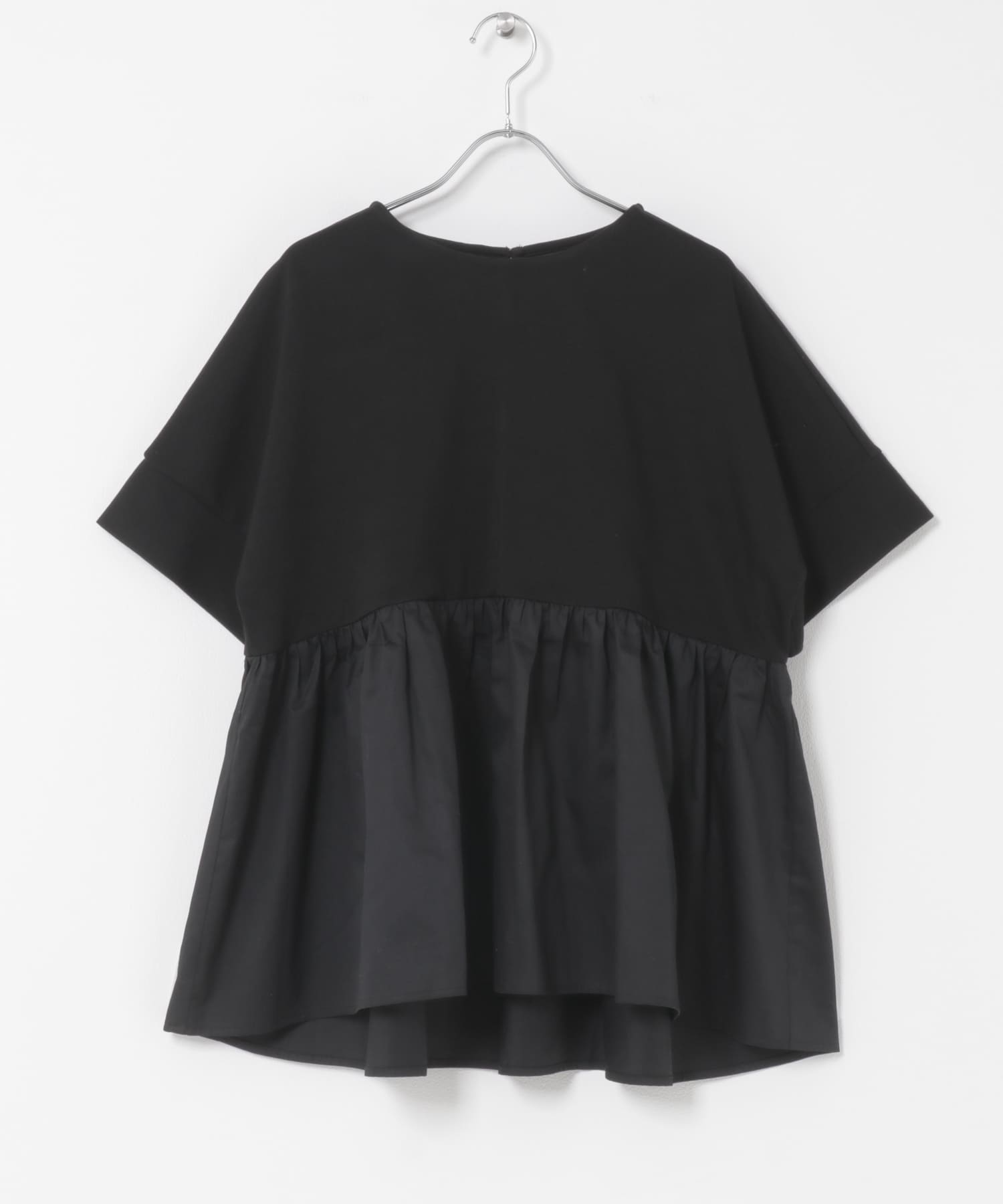 ポンチドッキング半袖トップス BLK Free