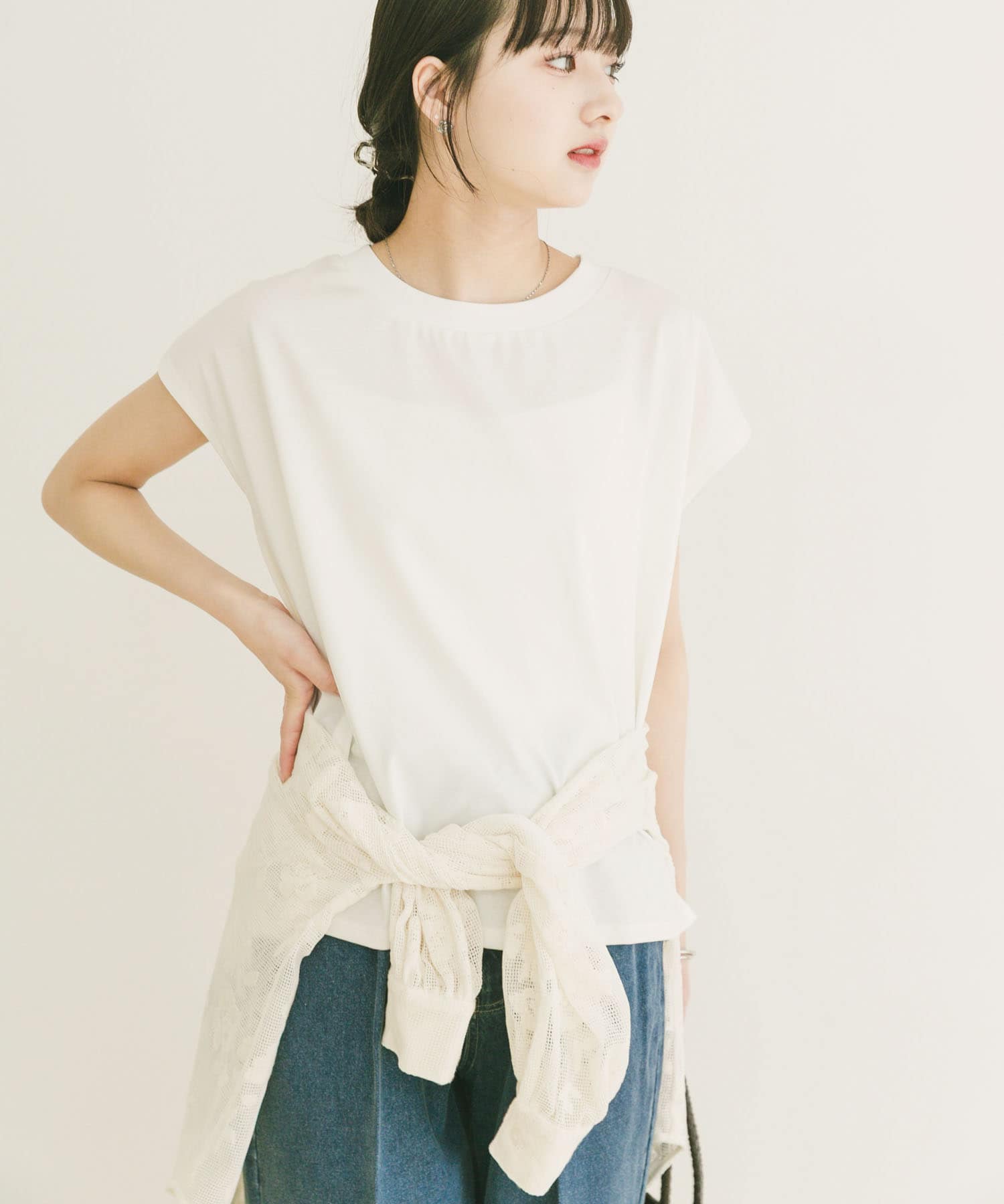 『接触冷感/UVカット』クルーネックノースリTシャツ