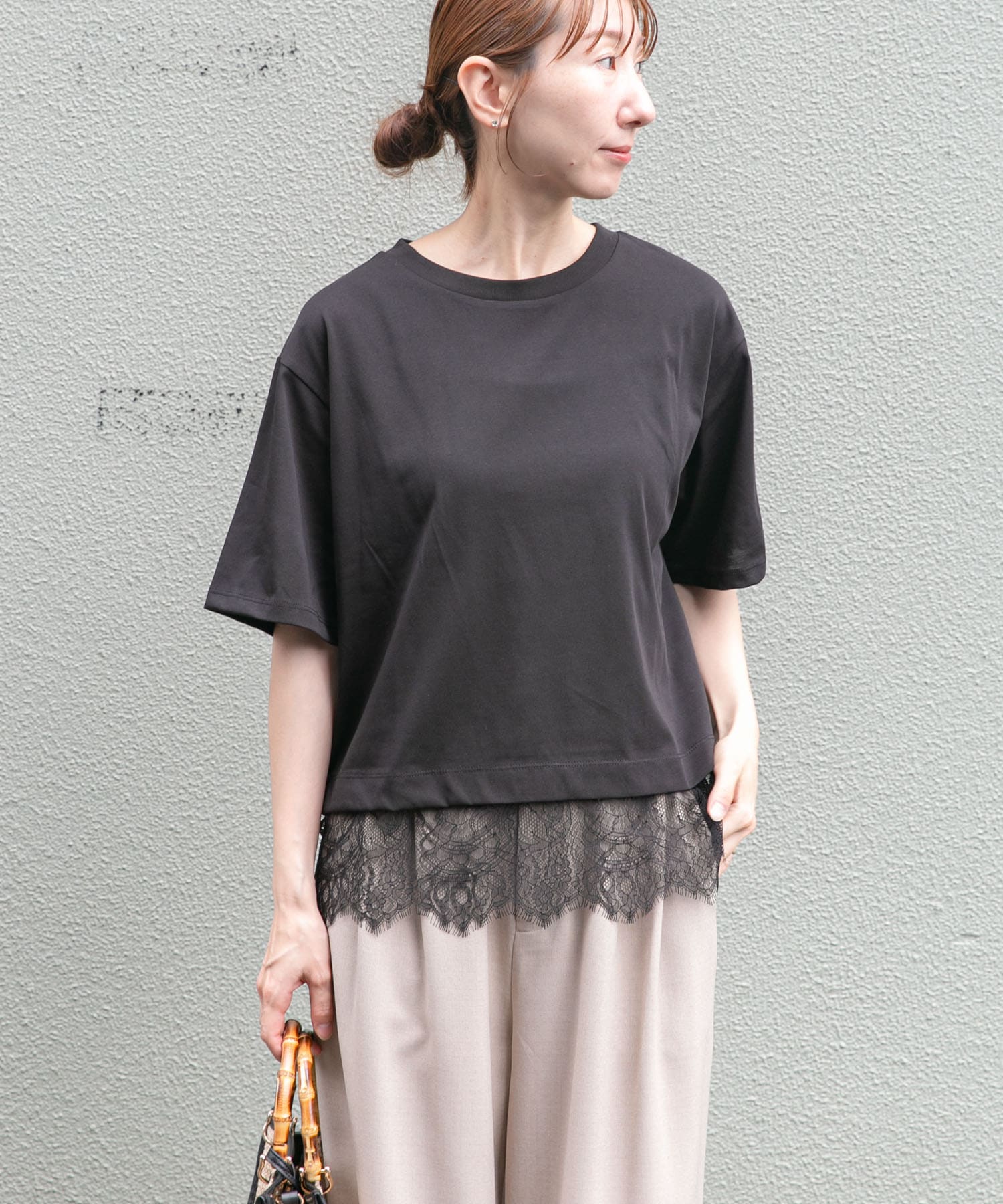 裾レースコンビTシャツ