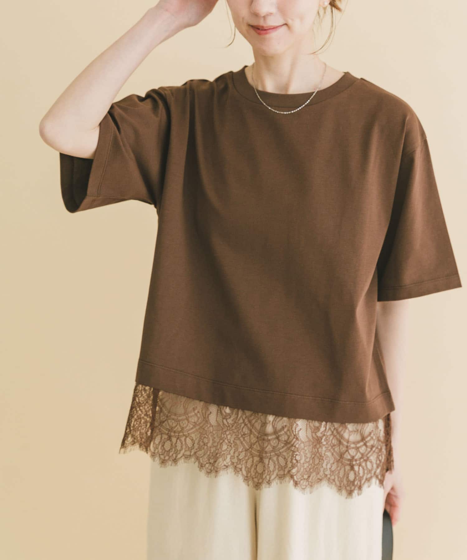 裾レースコンビTシャツ