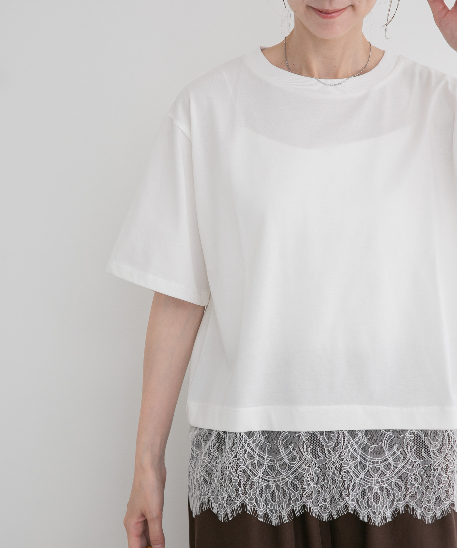 裾レースコンビTシャツ