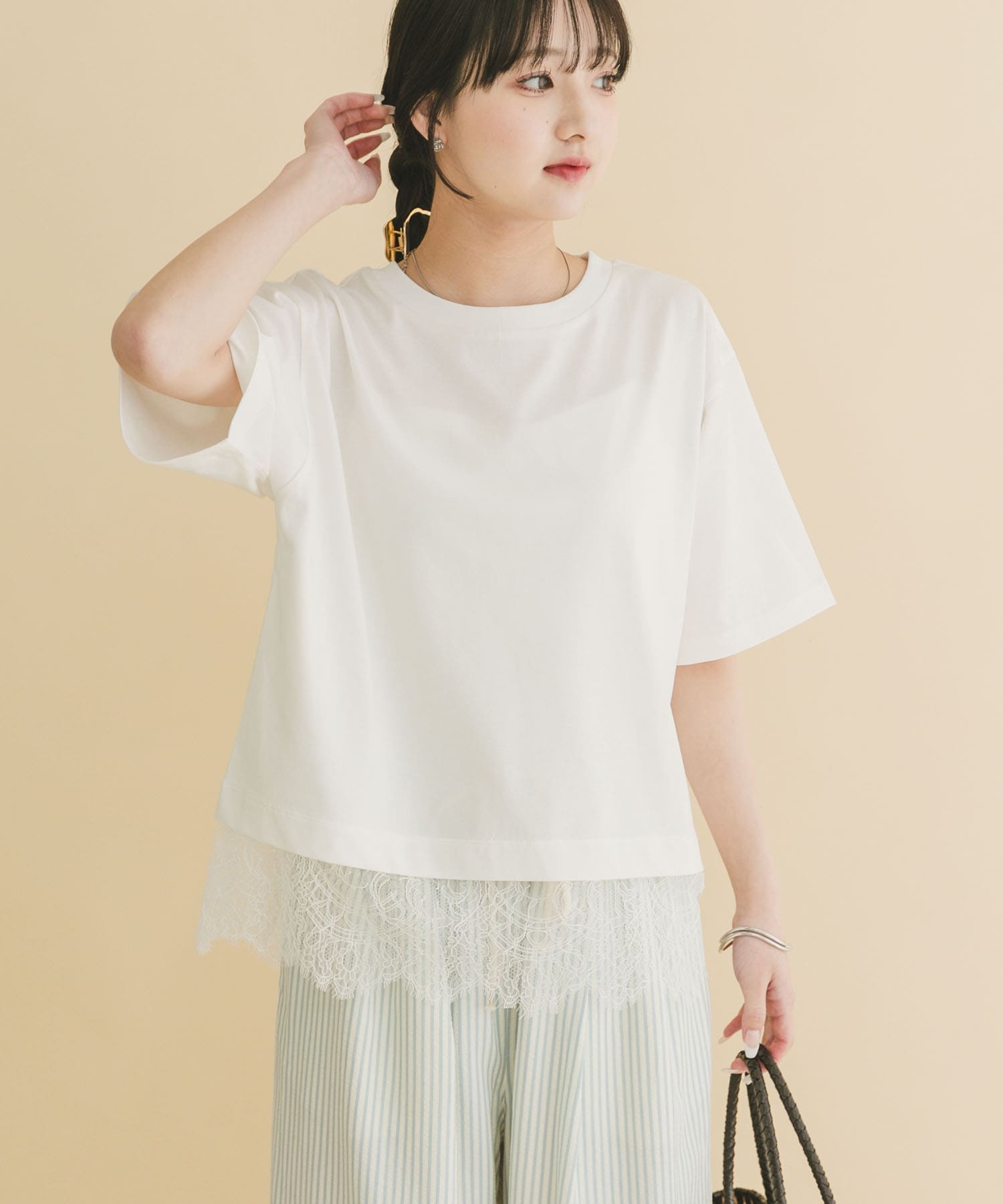 裾レースコンビTシャツ