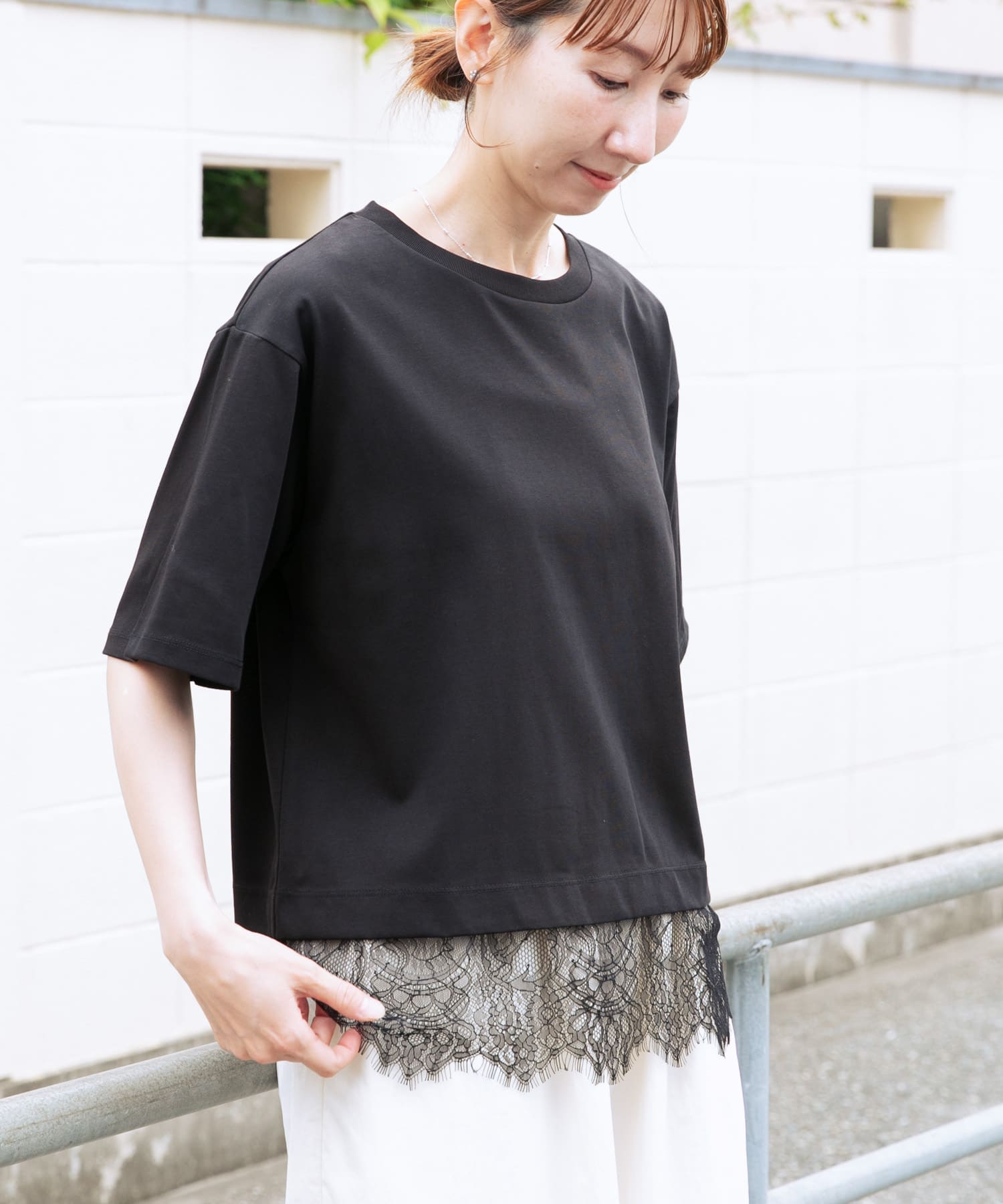 裾レースコンビTシャツ