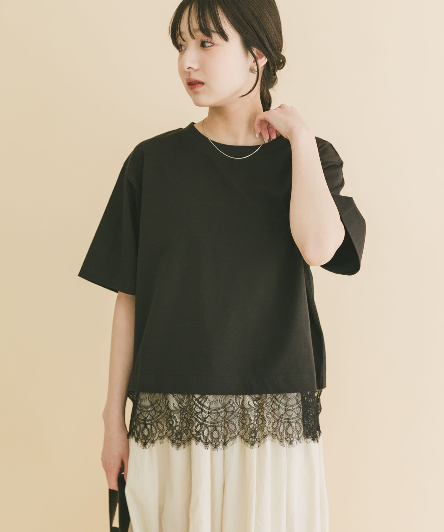 裾レースコンビTシャツ