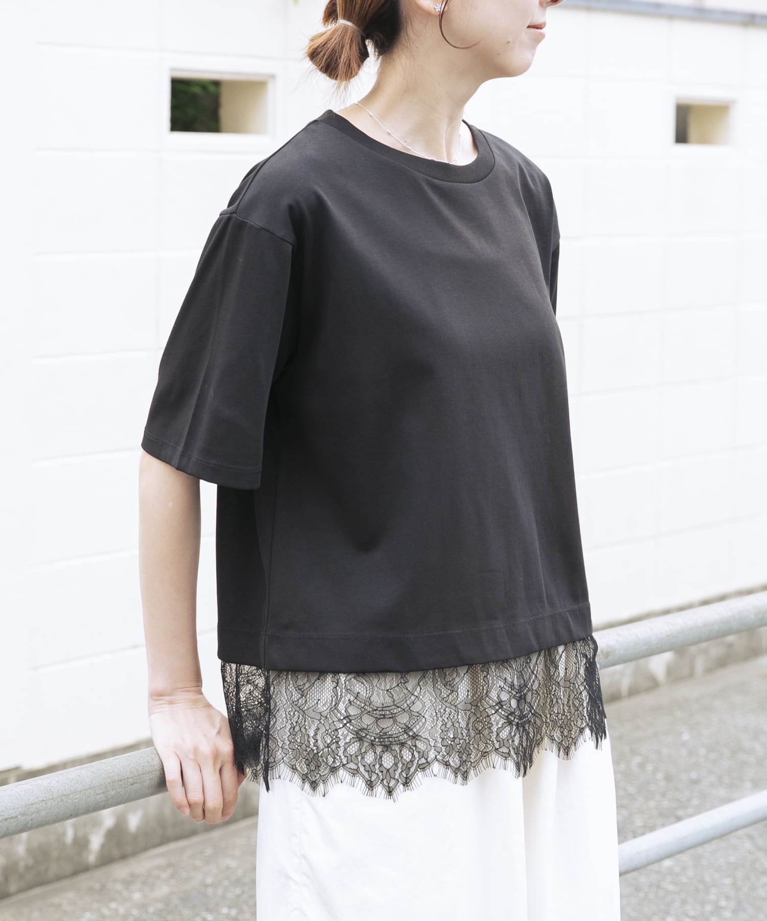 裾レースコンビTシャツ