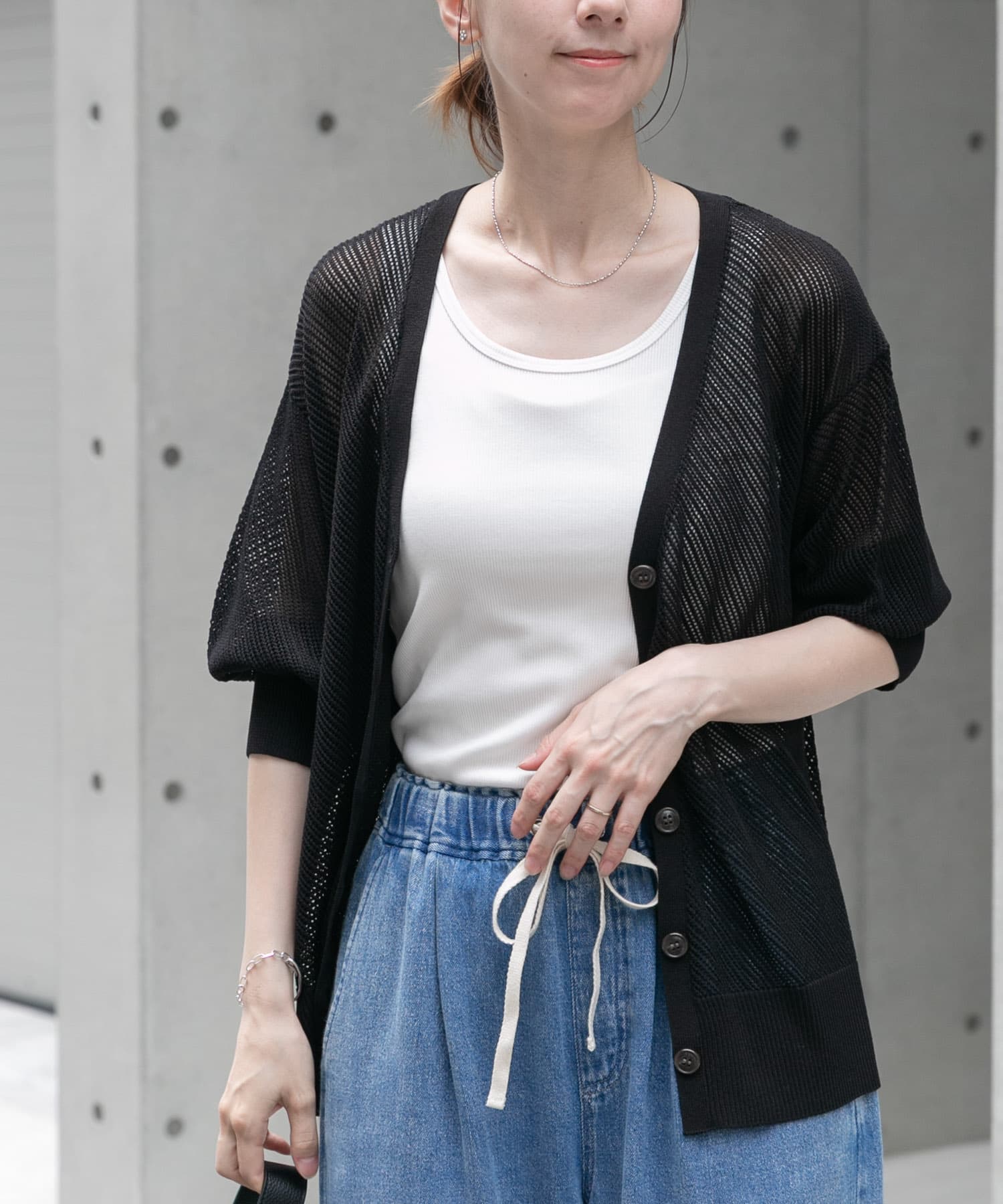 メッシュ半袖カーディガン